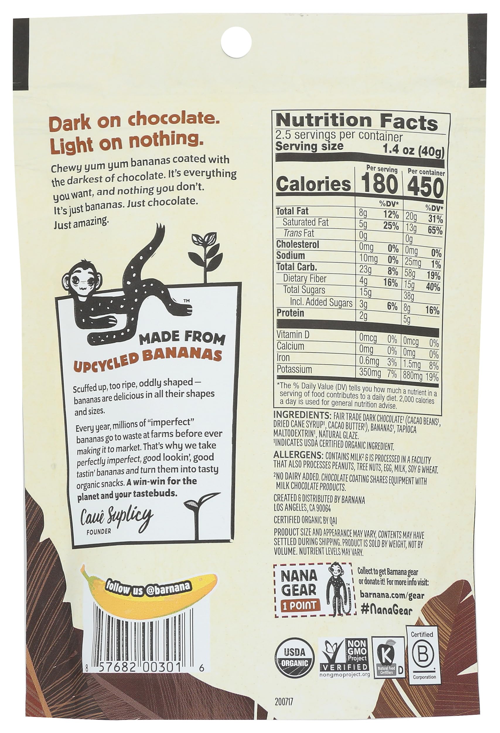 Barnana Dipped Banana Bites, Dark Chocolate, 3.5 Oz