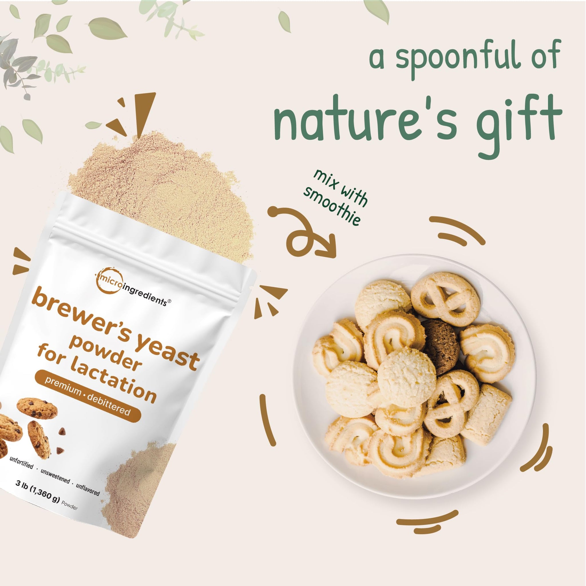 Brewers Yeast Powder for Lactation, 3lbs (90 Servings) | Debittered Brewers Yeast for Breastfeeding Support | Great for Lactation Cookies & Tea | Rich