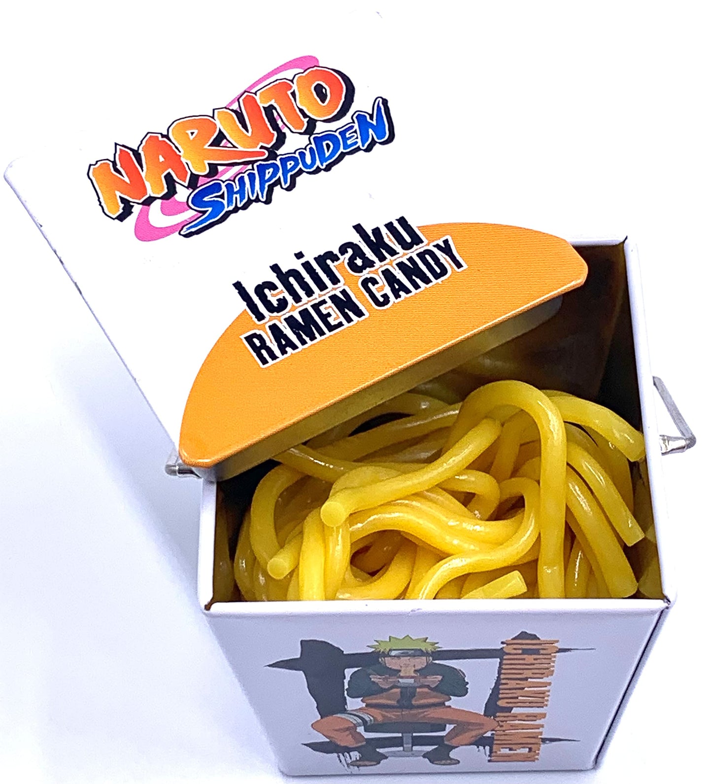 Boston America Naruto Shippuden Ichiraku Ramen Candy - Ramen Noodle Shapped Gummy Candy in Carry Out Shapped Collectible Tin - One (1) Tin - Fruit