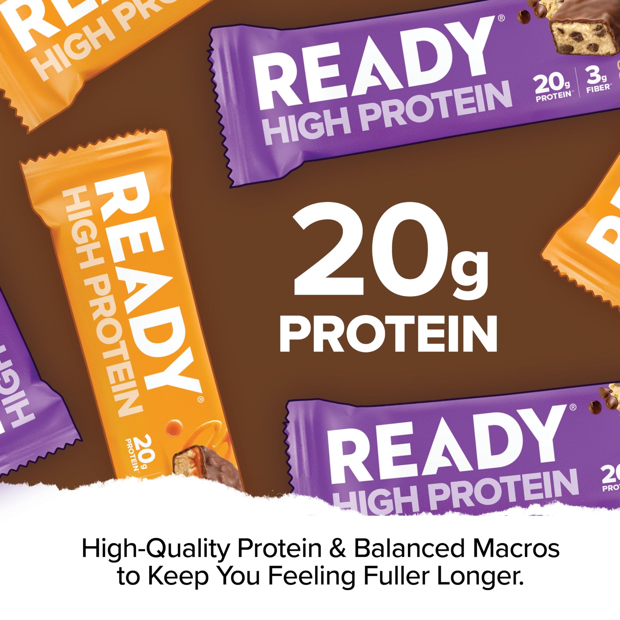 Ready® High Protein 20g Bar - Chocolate Chip Cookie Dough & Caramel Crunch Variety Pack | Low Sugar | No Artificial Sweeteners | No Sucralose | Twin