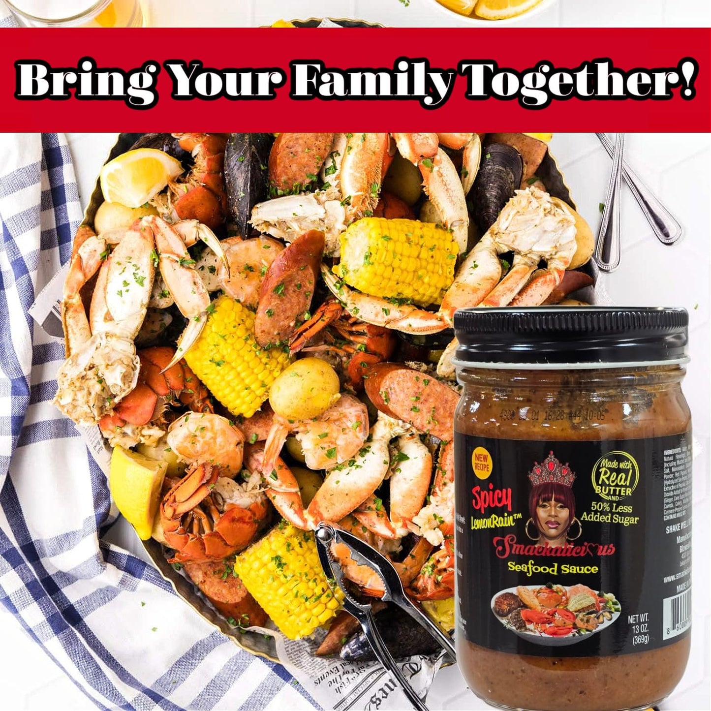 Bloveslife Spicy Lemon Smackalicious Seafood Sauce 13 oz - Vegetarian Friendly, Bold Cajun Spice for Meals, Seafood Dishes and Vegetables