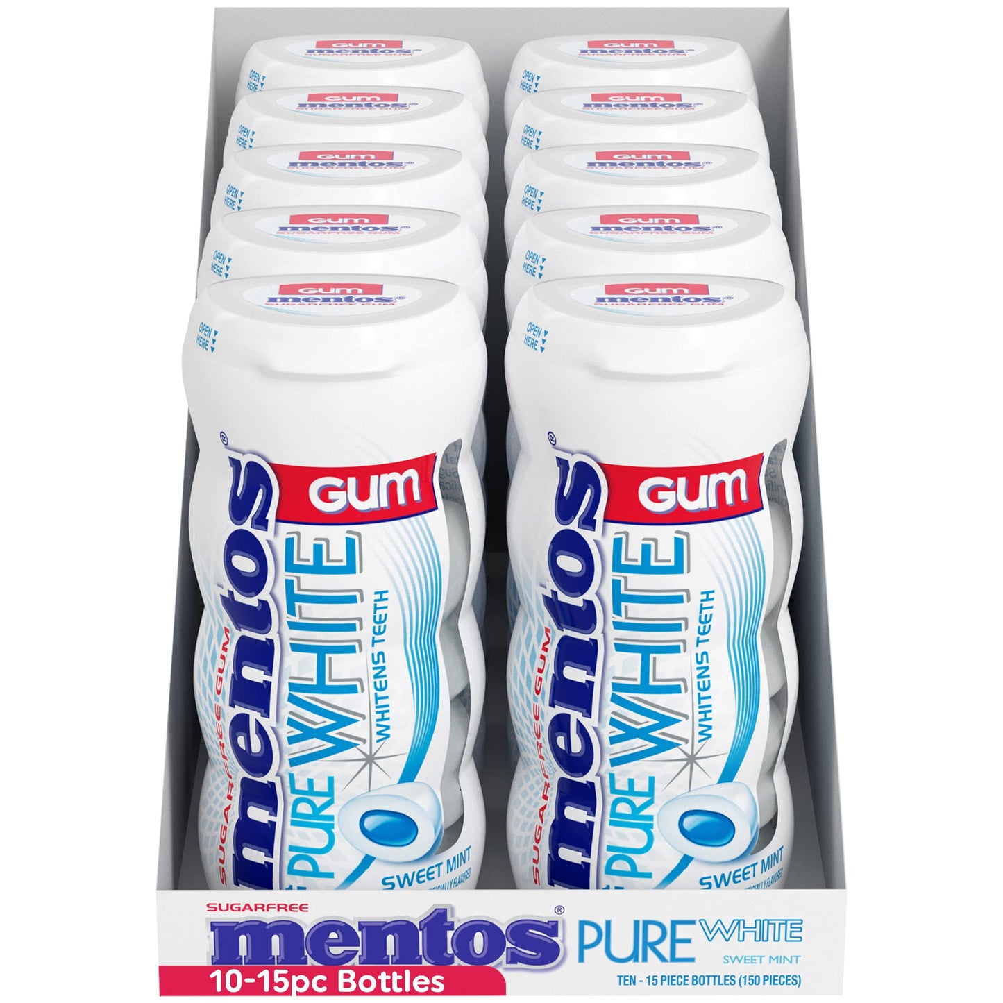 Mentos Gum Pocket Bottle, Pure White Sweet Mint, Non Melting, 1.06 oz