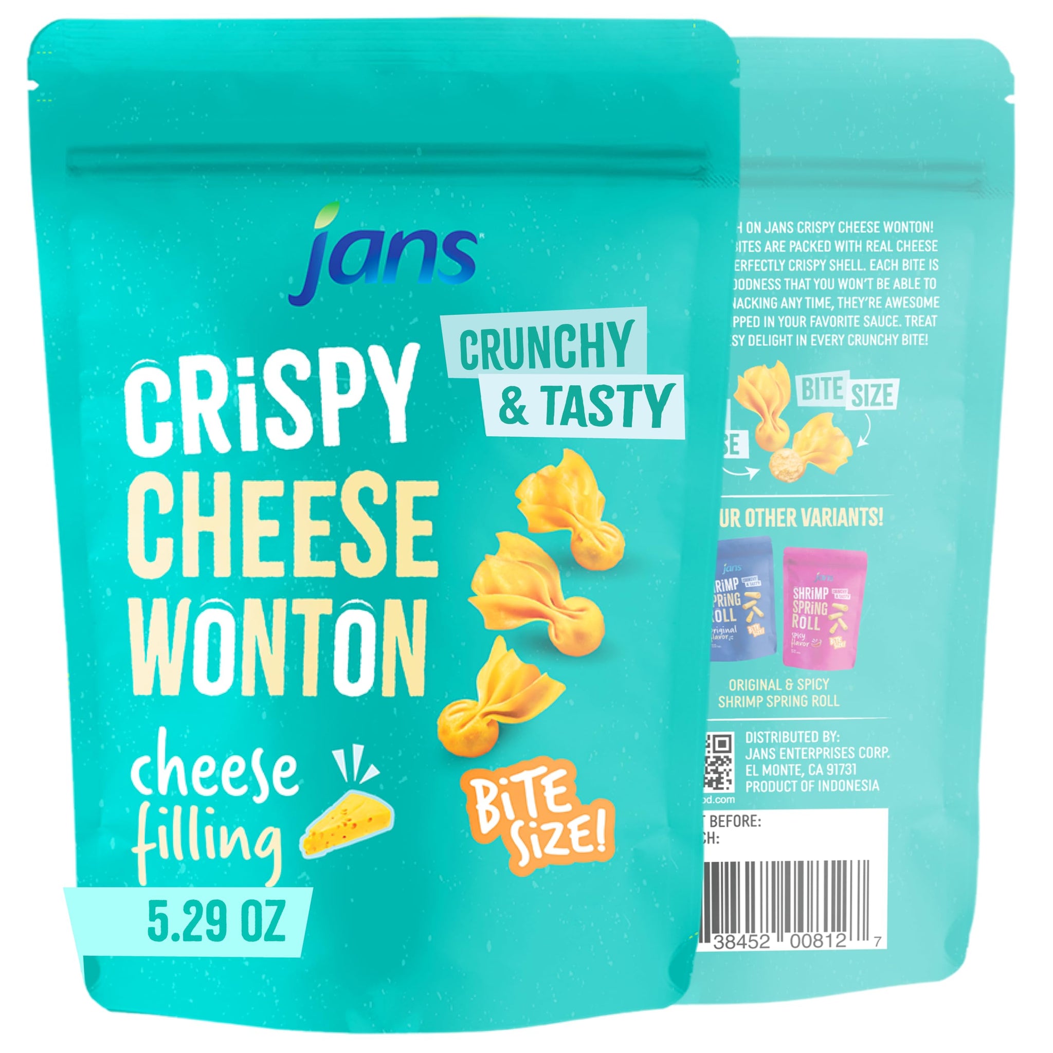 Jans Crispy Cheese Wonton Chips with Cheese Filling 5.29 oz - Crunchy Bite Size Snacks Fried Wonton Strips Snack, Cheese Crisps, Authentic Asian