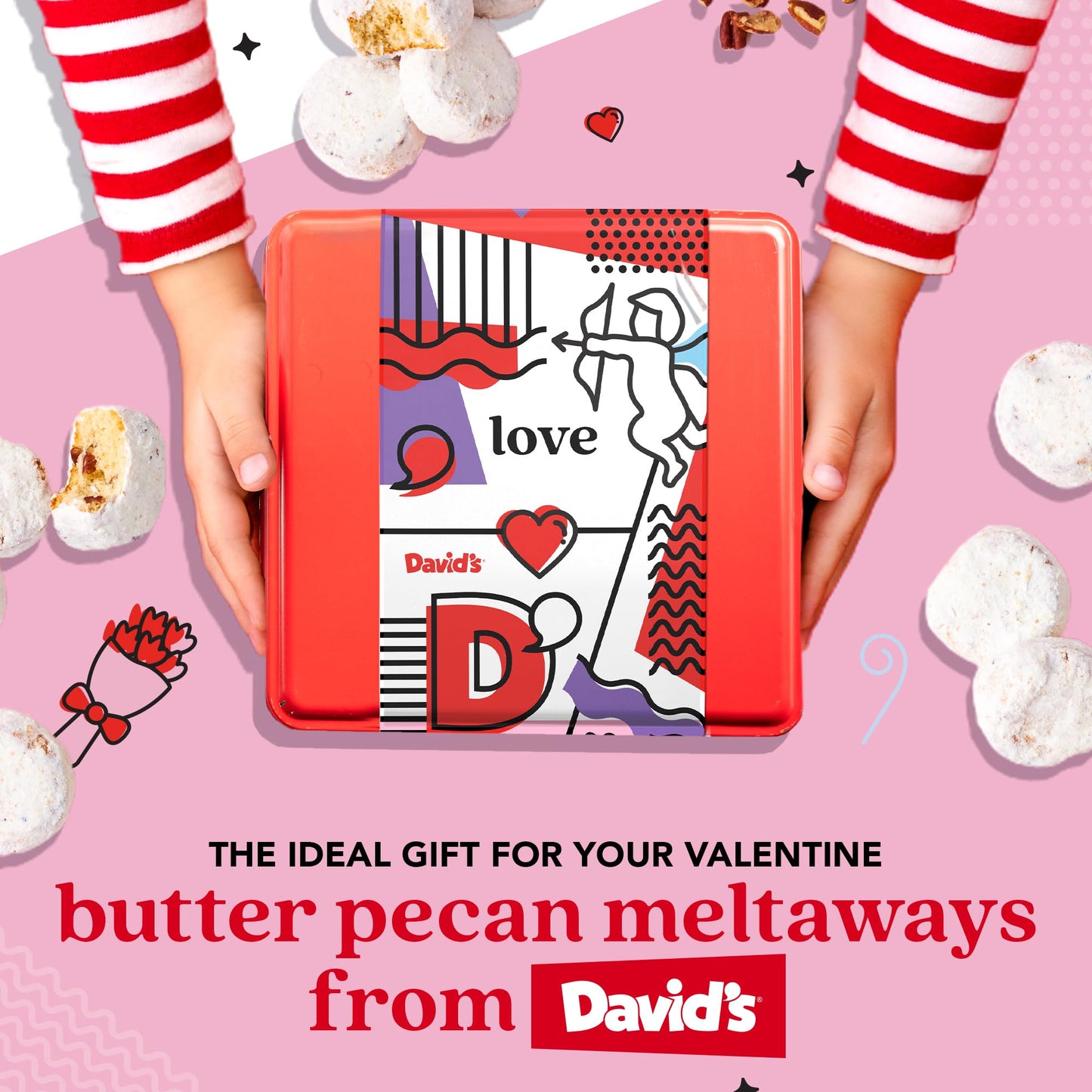 David’s Cookies Butter Pecan Meltaways Flavored Cookies With Crunchy Pecans In A Beautiful Love Tin Gift Box 2Lbs - Deliciously Soft & Melt In Your