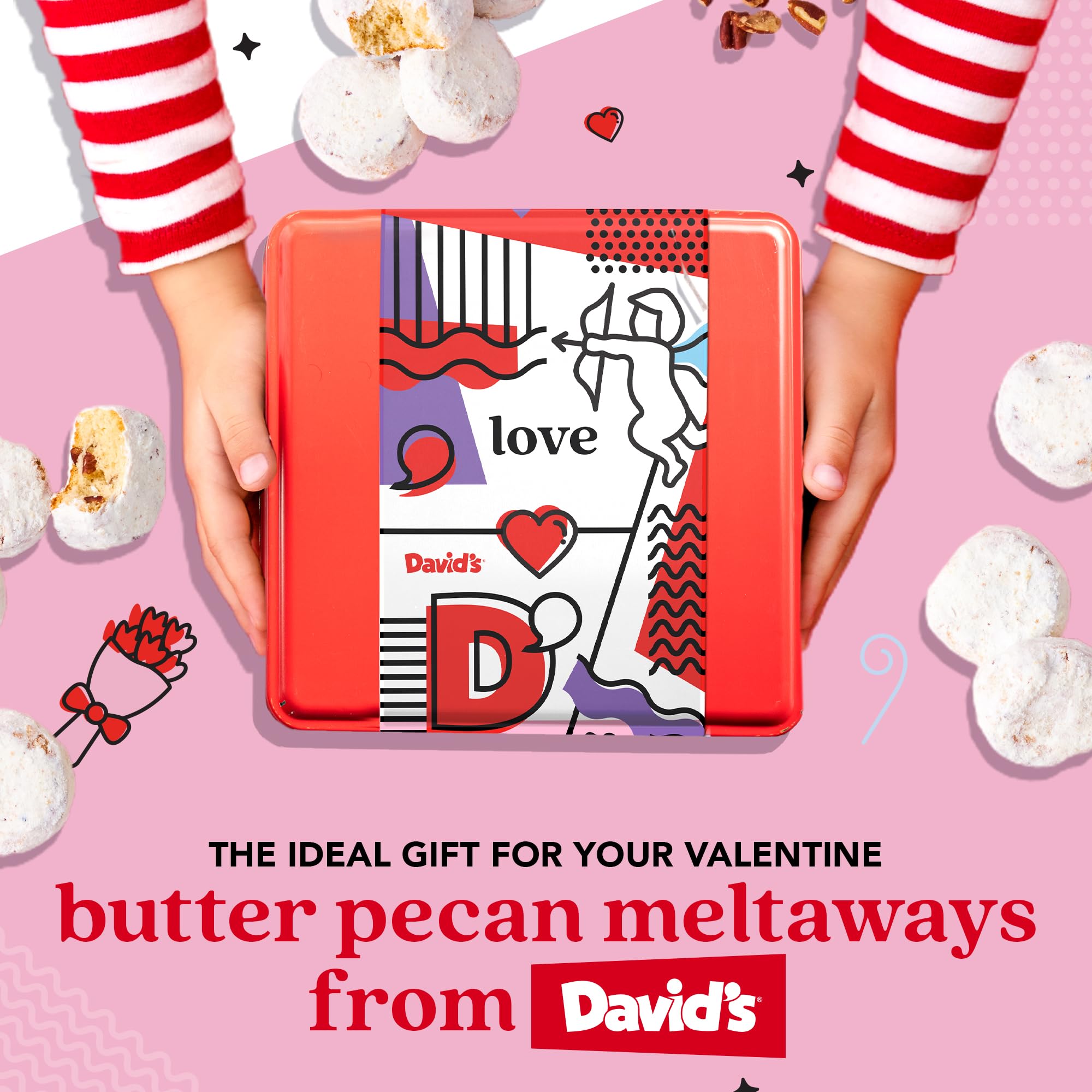David’s Cookies Butter Pecan Meltaways Flavored Cookies With Crunchy Pecans In A Beautiful Love Tin Gift Box 2Lbs - Deliciously Soft & Melt In Your