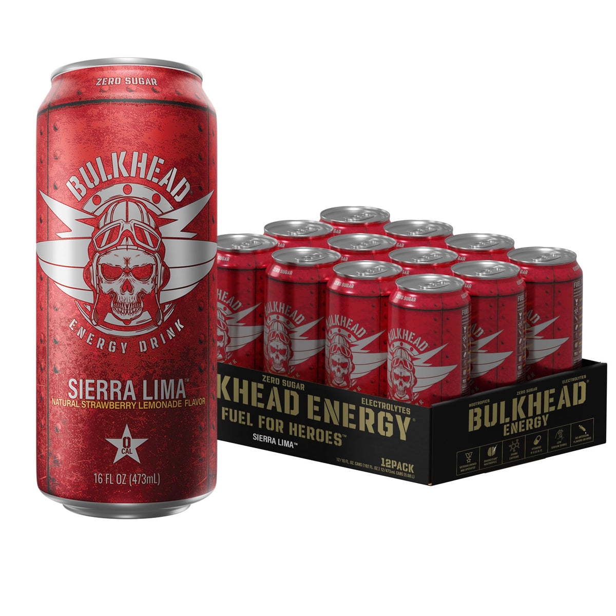 Bulkhead Energy Sierra Lima Strawberry Energy Drink, 300mg Caffeine, 12Pack