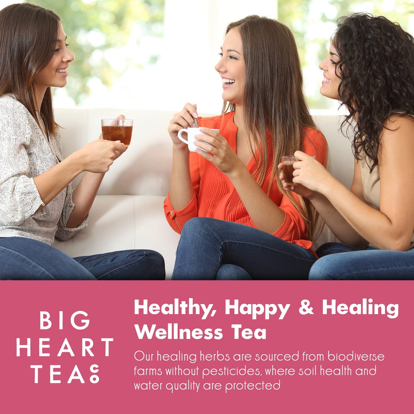 Big Heart Tea Co. Tea Bags - Blushing Pink Hibiscus - Certified Organic, Naturally Sweet Ayurvedic Herbal Decaf Tea with Small Batch Ground Herbs