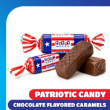 Patriotic Candy - 3 Pound Pack - Chocolate Flavored Caramels - 4th of July Candy Bulk - Individually Wrapped Red White and Blue Candies - Chocolate