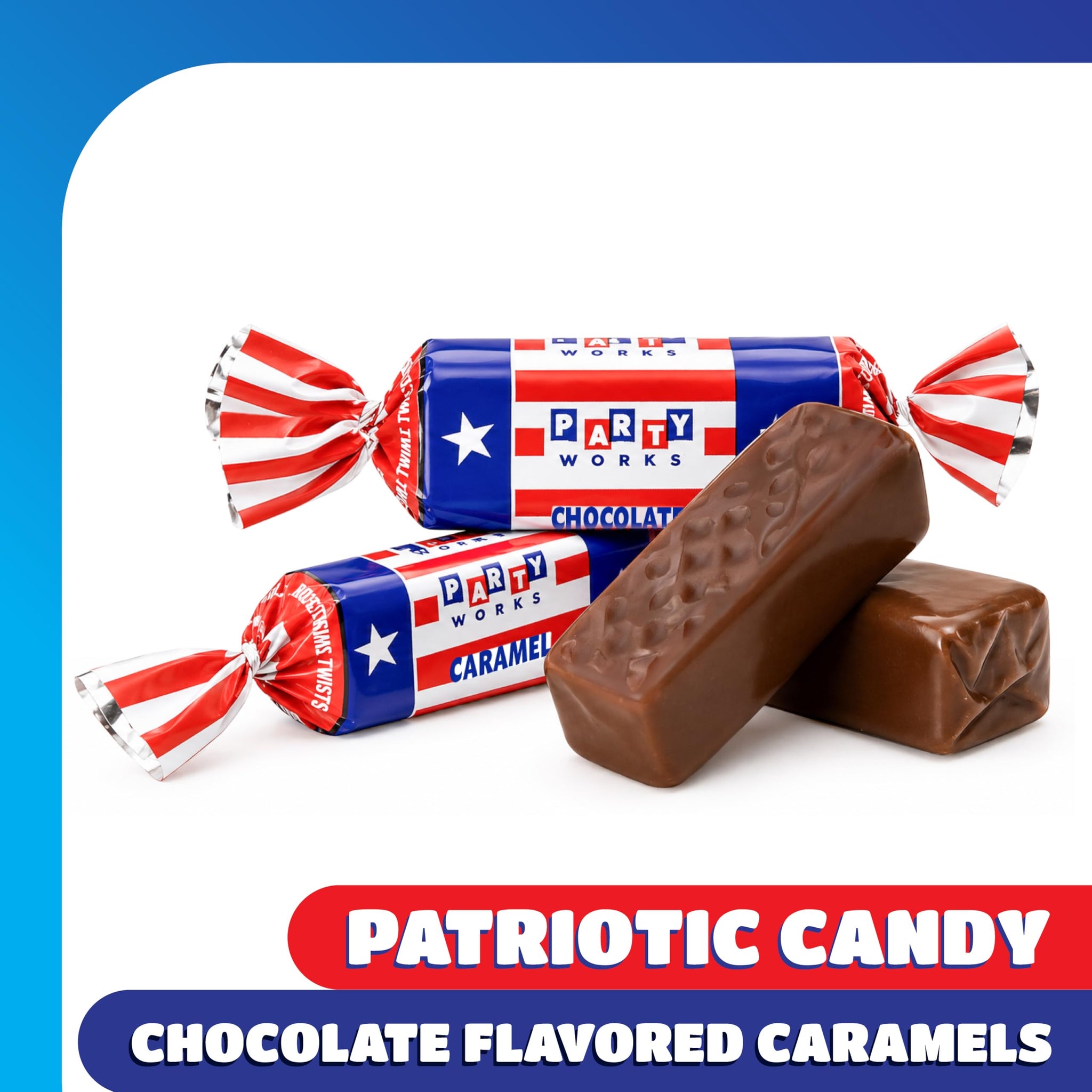 4th of July Candy Bulk - 2 Pound Pack - Patriotic Candy Individually Wrapped - Chocolate Flavored Caramels - Red White and Blue Independence Day