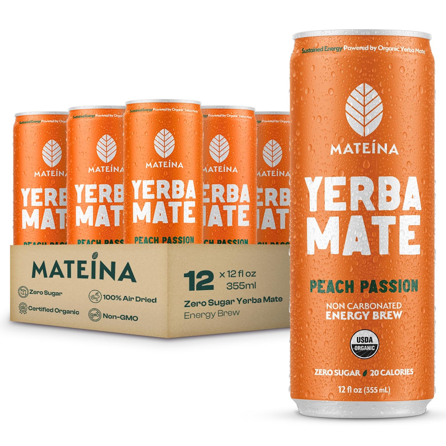 Mateina Yerba Mate Zero Sugar Energy Drink - 120mg Natural Caffeine - Organic, Non-GMO, Non-Carbonated - Dr. Andrew Huberman Recommended - (12 fl oz