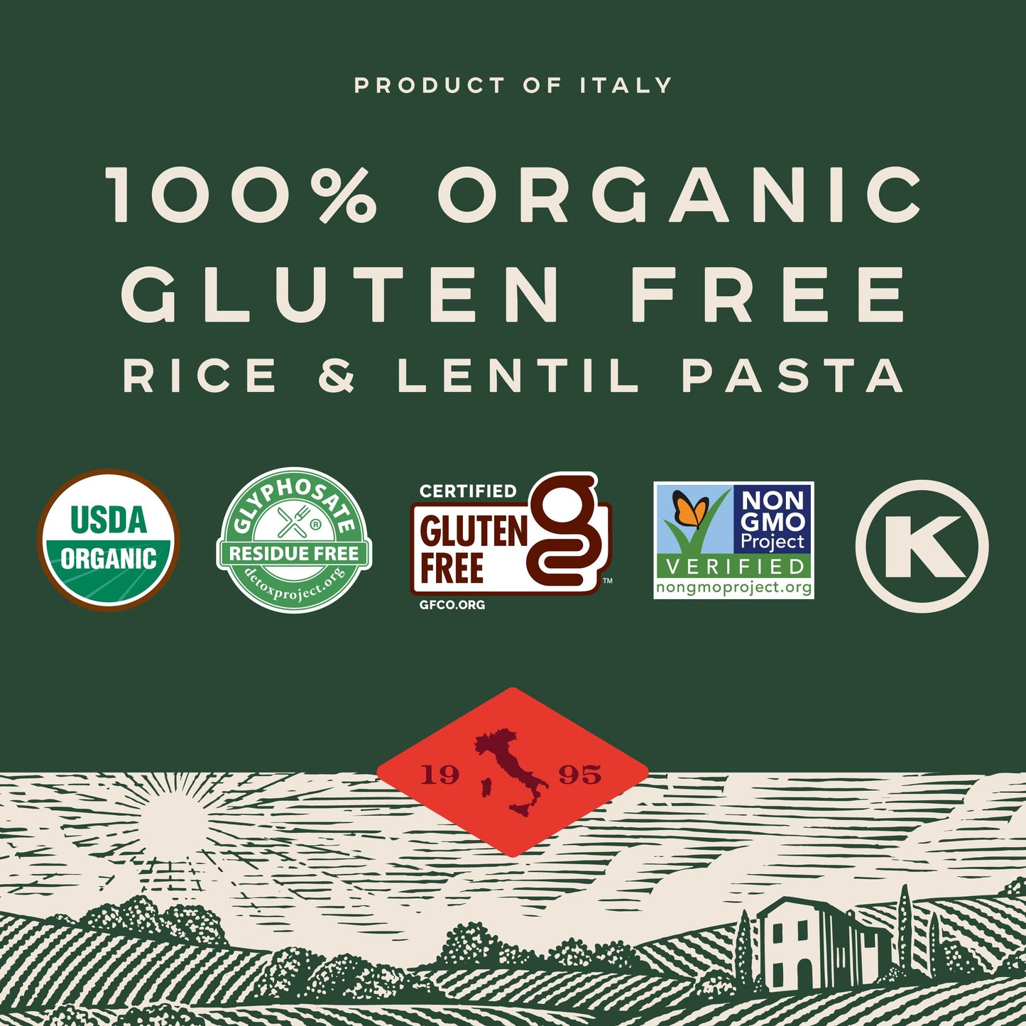 Bionaturae Penne Rigate Pasta Noodles - Gluten Free Pasta Organic, Rice & Lentil Pasta, Kosher Certified, High Protein, Non-GMO, USDA Certified