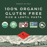 Bionaturae Penne Rigate Pasta Noodles - Gluten Free Pasta Organic, Rice & Lentil Pasta, Kosher Certified, High Protein, Non-GMO, USDA Certified