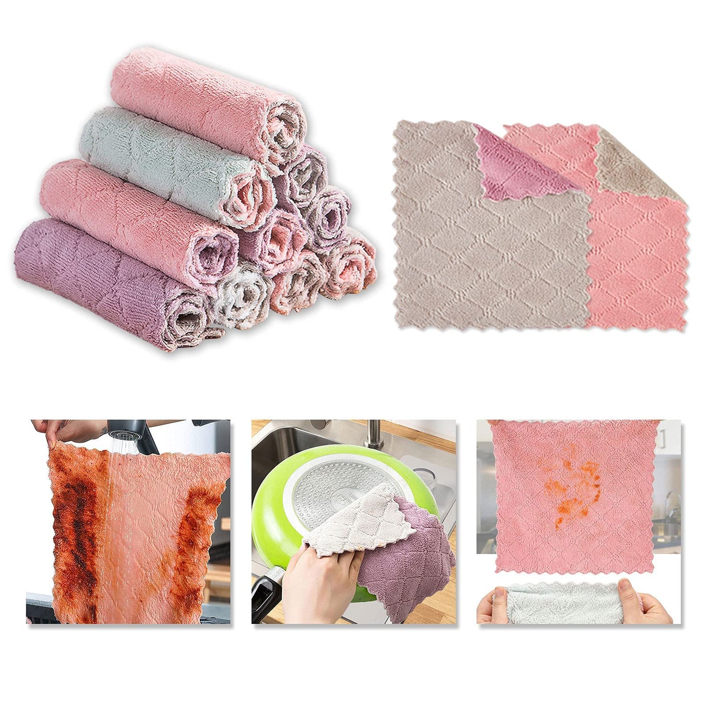 BASICGOLDYAO 10 Pack Soft Kitchen Dish Cloths,No Odor Kitchen Dish Towels Reusable Household Cleaning Cloths Dry Quickly Free Nonstick Oil