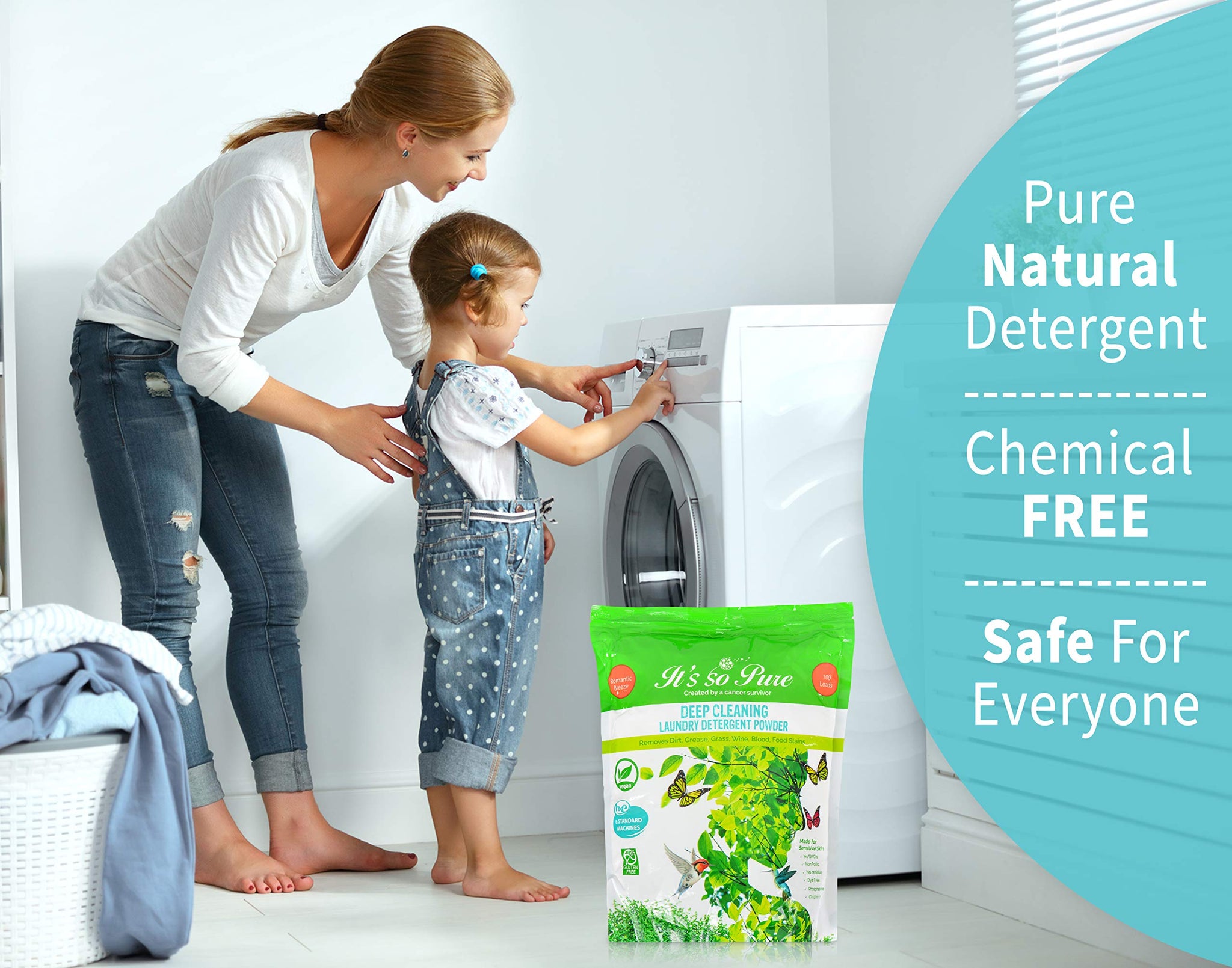 SG Essentials - It’s So Pure All Natural Laundry Detergent Powder - Deep Cleaning, Removes Dirt, Grease, Stains - Non-toxic, Vegan, Fragrance Free
