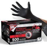 Venom Steel Industrial Nitrile Gloves, Chemical Resistant Disposable Black Gloves, Latex-Free, Powder-Free, Textured Grip, Heavy Duty Two-Layer