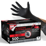 Venom Steel Industrial Nitrile Gloves, Chemical Resistant Disposable Black Gloves, Latex-Free, Powder-Free, Textured Grip, Heavy Duty Two-Layer