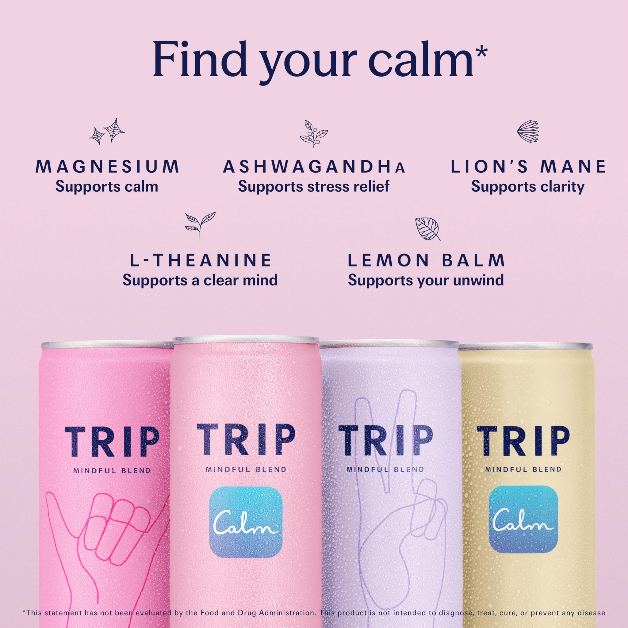 TRIP Lightly Sparkling Adaptogen Seltzer, Non-Alcoholic Mocktail with Magnesium, Ashwagandha, Lions Mane & L Theanine, No Added Sugar, Vegan, Citrus
