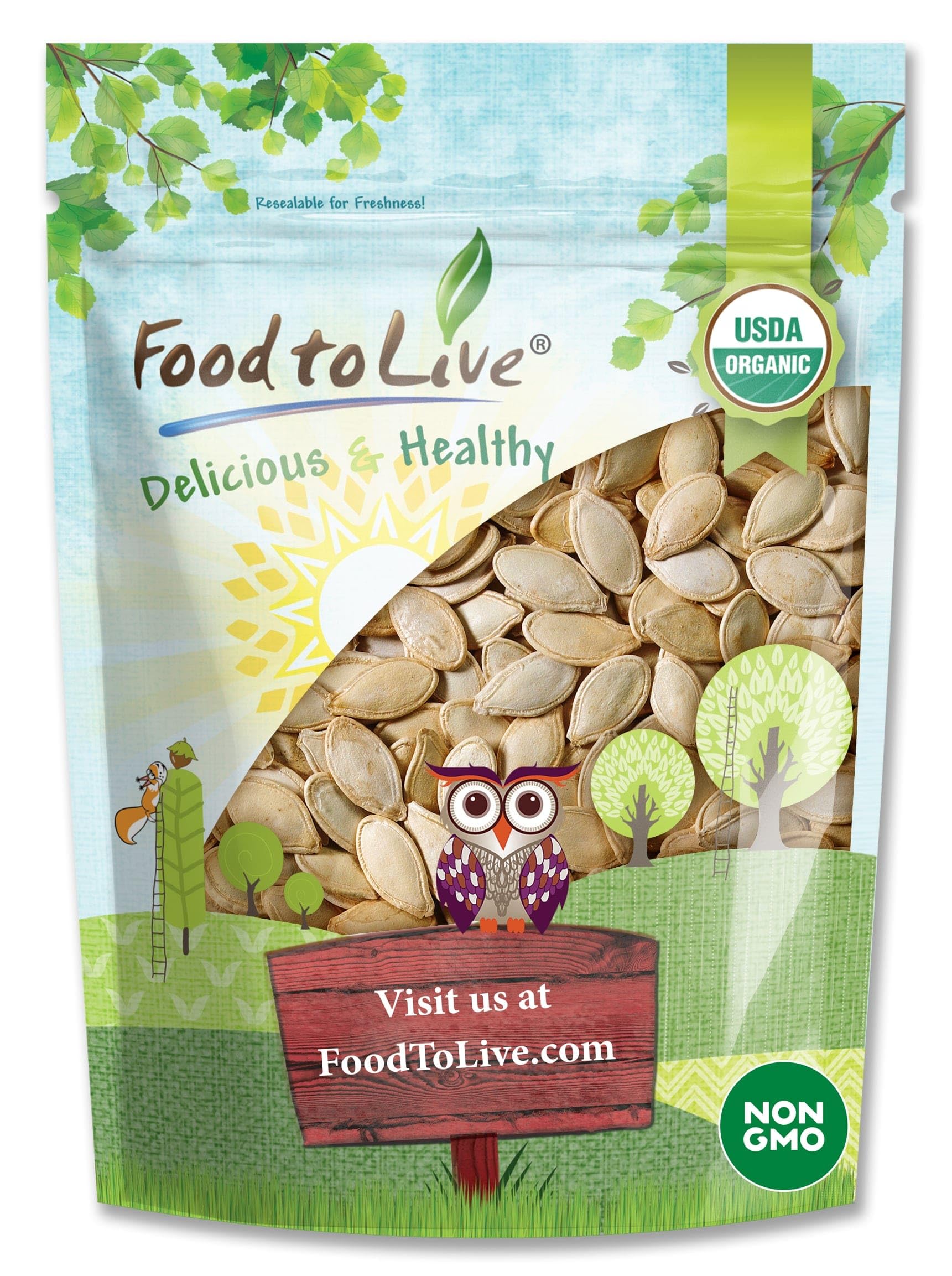 Food to Live Organic Dry Roasted Pumpkin Seeds in Shell with Himalayan Salt, 12 Ounces - Nutritious Snack Made from Premium Non-GMO Seeds, Perfect