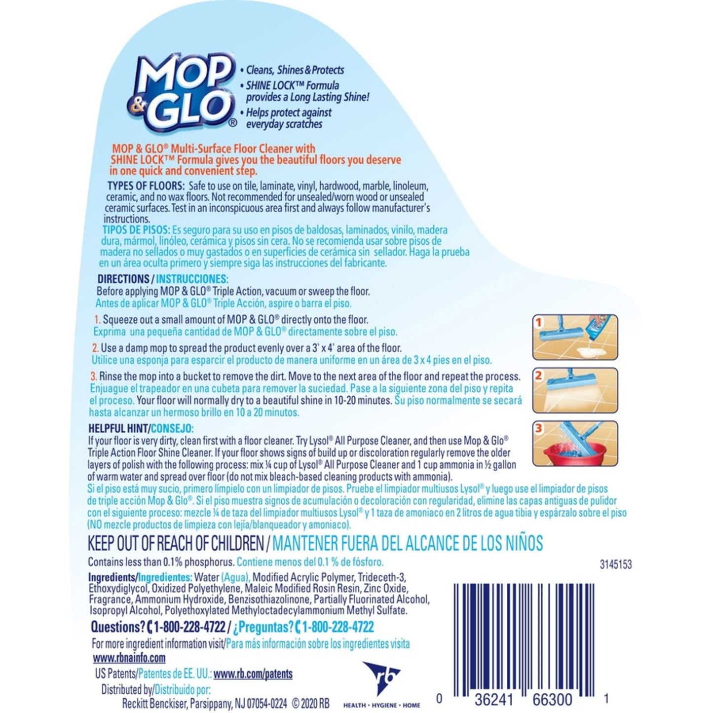 Mop & Glo Multi-Surface Floor Cleaner, Lemon Scent, 64 Oz Bottle, Case Of 6