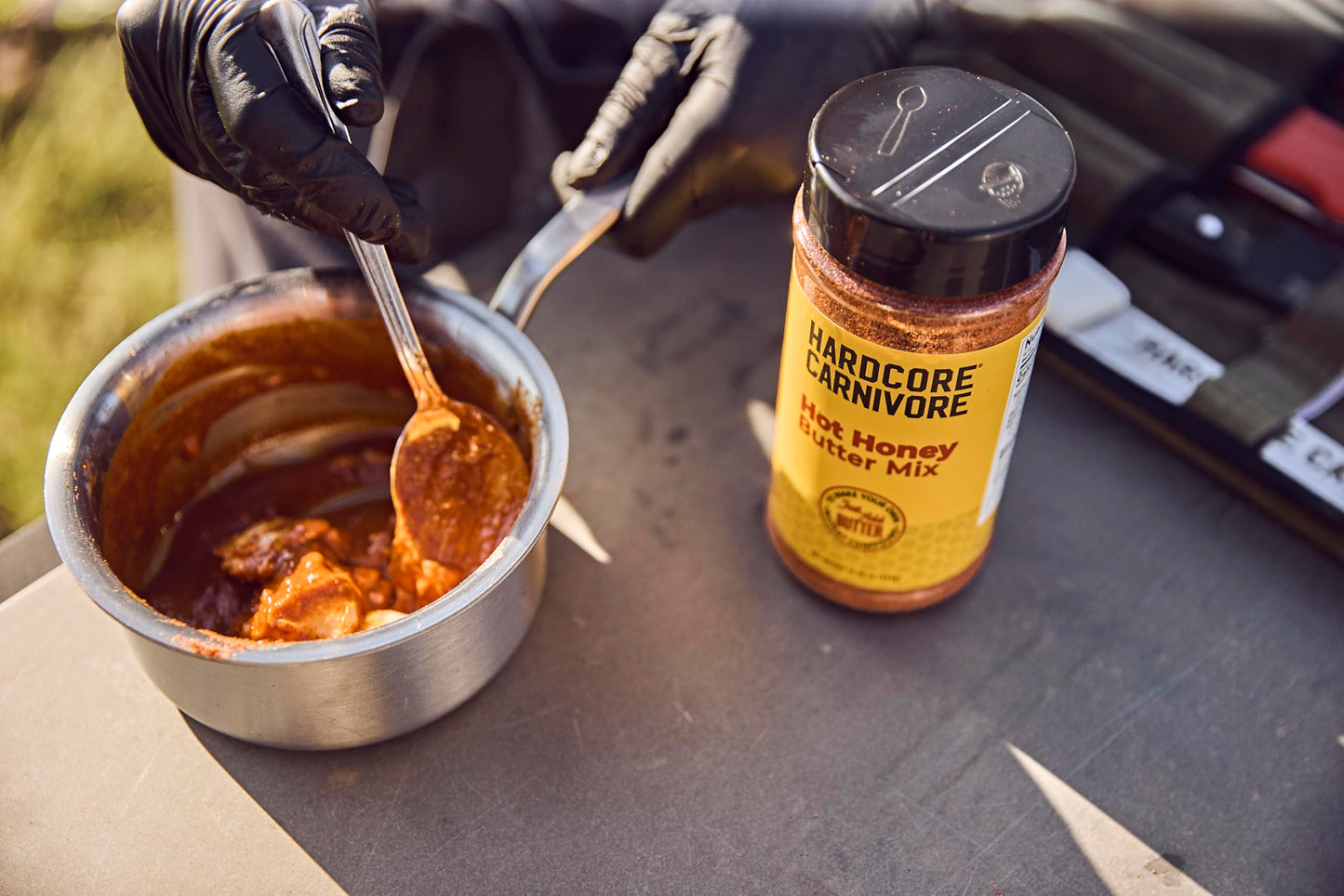 Hardcore Carnivore Hot Honey Butter Mix (12.5 oz Shaker) Texas-Made Seasoning Blend for Sweet and Spicy Compound Butter