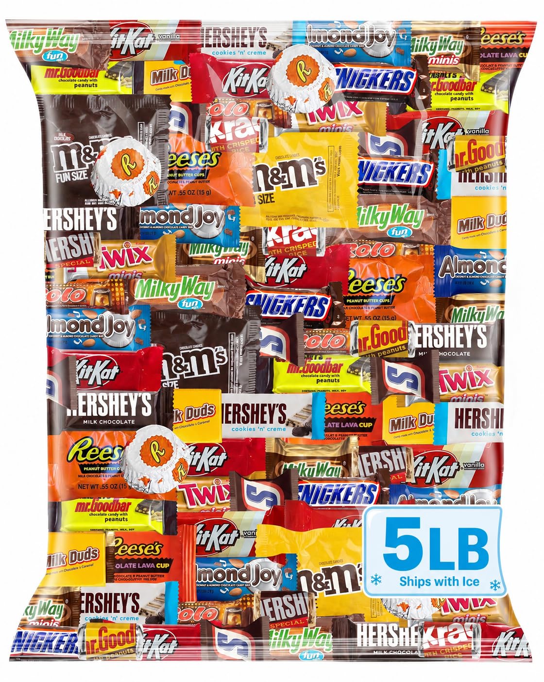 Chocolate Candy Variety Pack 5 LB Bulk Bag - Approx. 225 Individually Wrapped Treats - Assorted Milk & Dark Chocolate, Peanut Butter, Wafer & Coconut