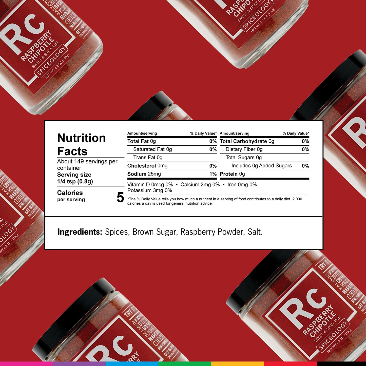 Spiceology - Raspberry Chipotle Sweet & Spicy All-Purpose BBQ Seasoning Spice Rub - Use on: Ribs, Pork, Bacon or Chicken - 4.2 oz