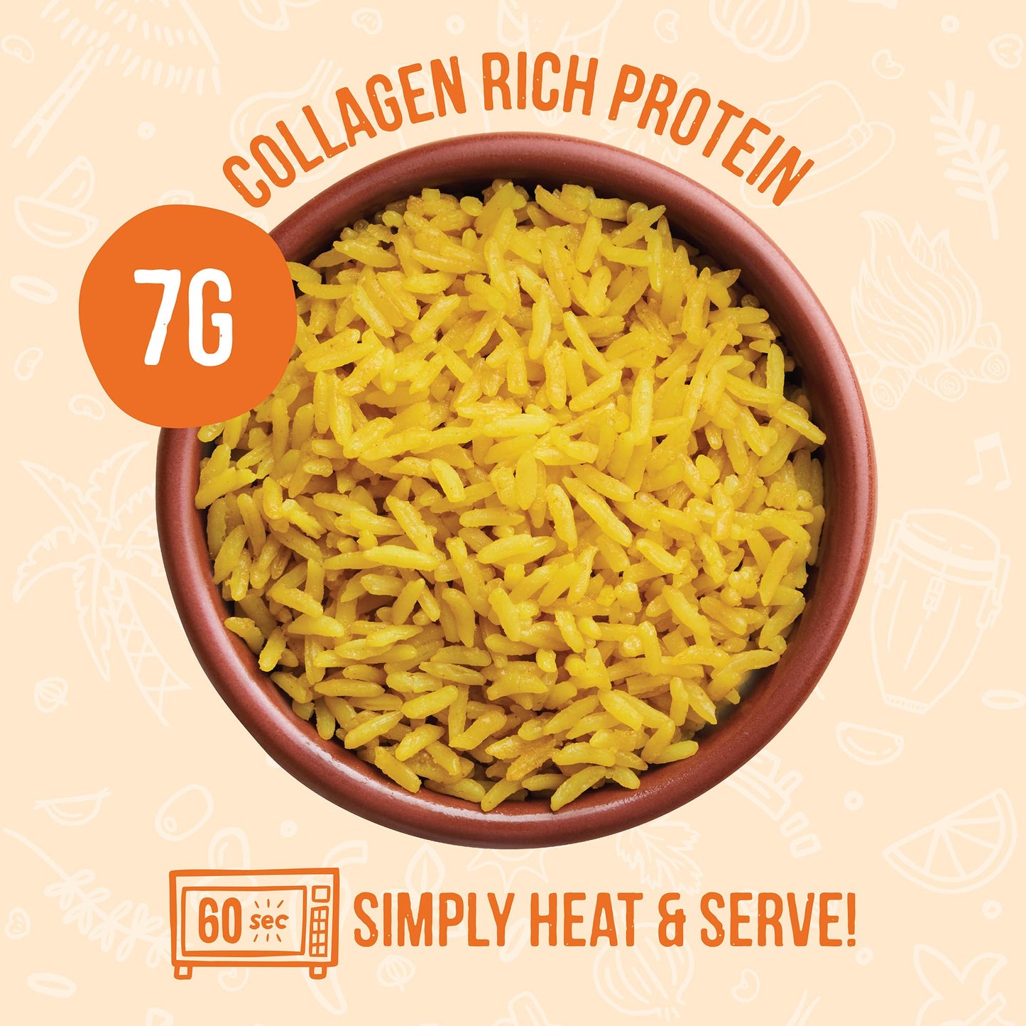 A Dozen Cousins Rice Cooked in Bone Broth Microwaveable Rice Packets | 7g Protein | Contains Collagen (Spanish Yellow Rice, 8 Pack)