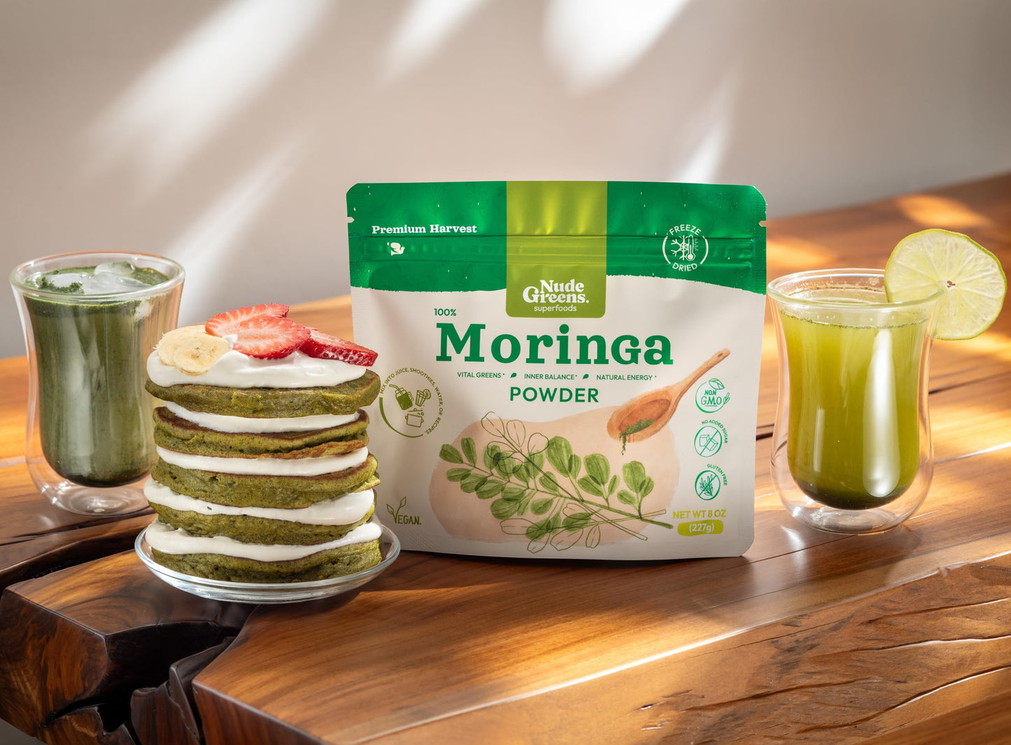 NUDEGREENS Freeze-Dried Moringa Leaf Powder | Rich in Antioxidants, Immune Vitamins, Minerals & Plant Protein | Perfect for Moringa Tea, Moringa Drink