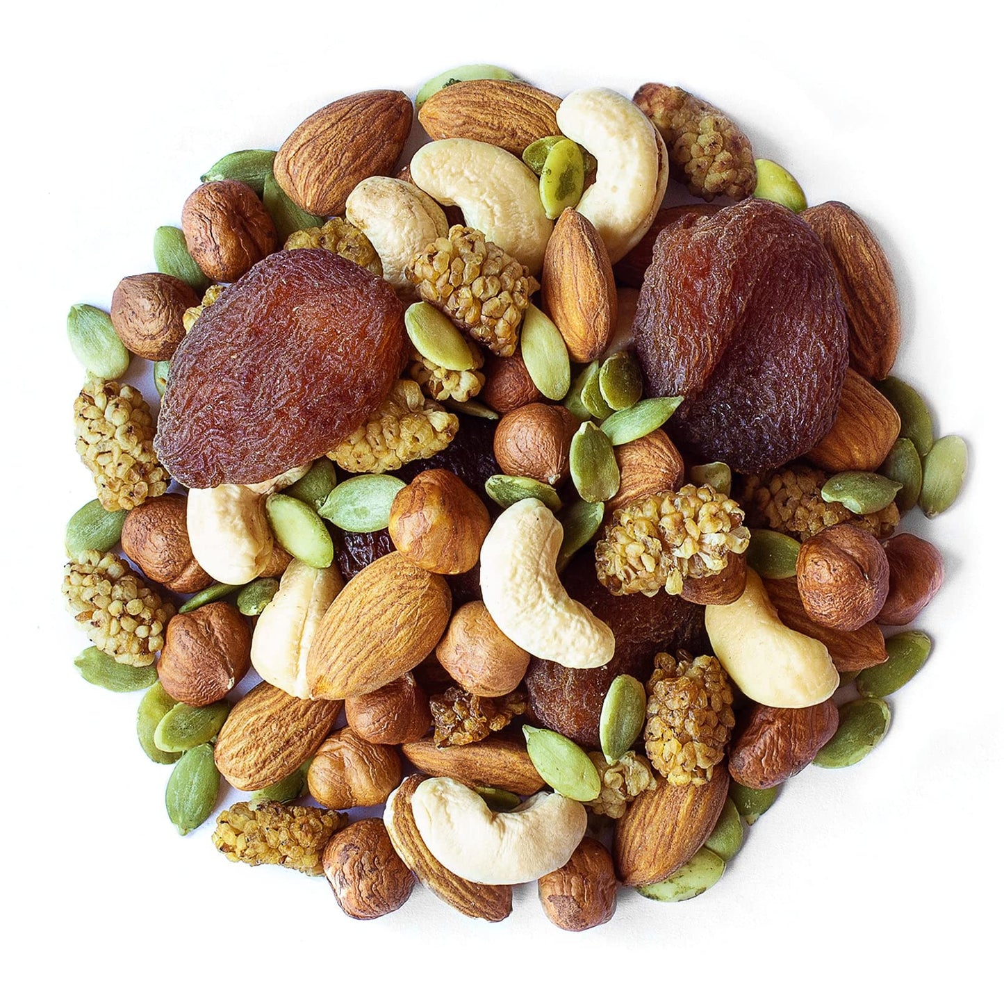 Food to Live Organic 6-Forces Trail Mix, 4 Ounces - Raw, Non-GMO, Mulberries, Cashews, Pumpkin Seeds, Apricots, Hazelnuts, Almonds. Vegan Superfood