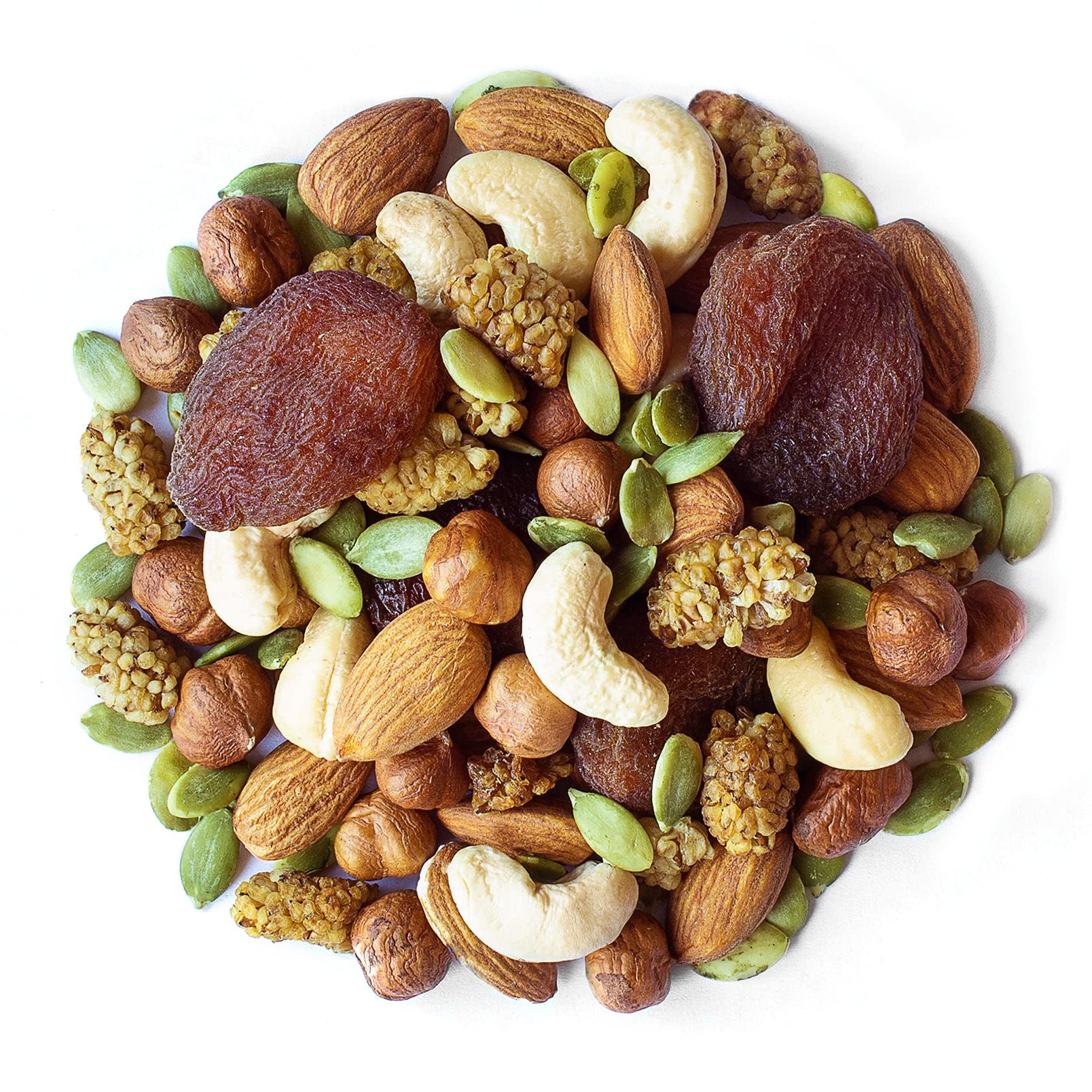 Food to Live Organic 6-Forces Trail Mix, 4 Ounces - Raw, Non-GMO, Mulberries, Cashews, Pumpkin Seeds, Apricots, Hazelnuts, Almonds. Vegan Superfood