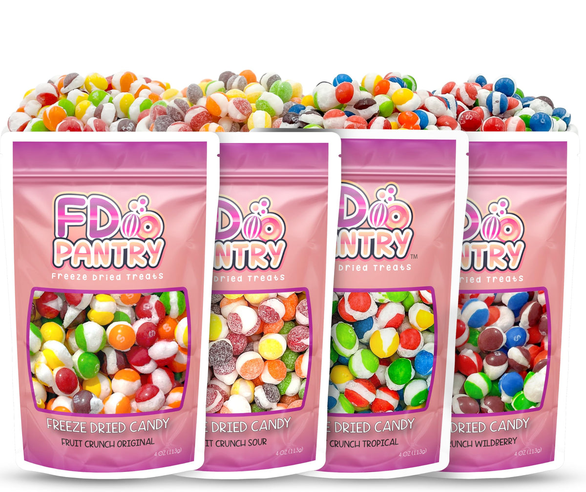 Freeze Dried Candy Variety Pack, Fruit Crunch, 4 oz (4 Pack), Original, Wildberry, Sour, Tropical, Assorted Combo, Gift Bag