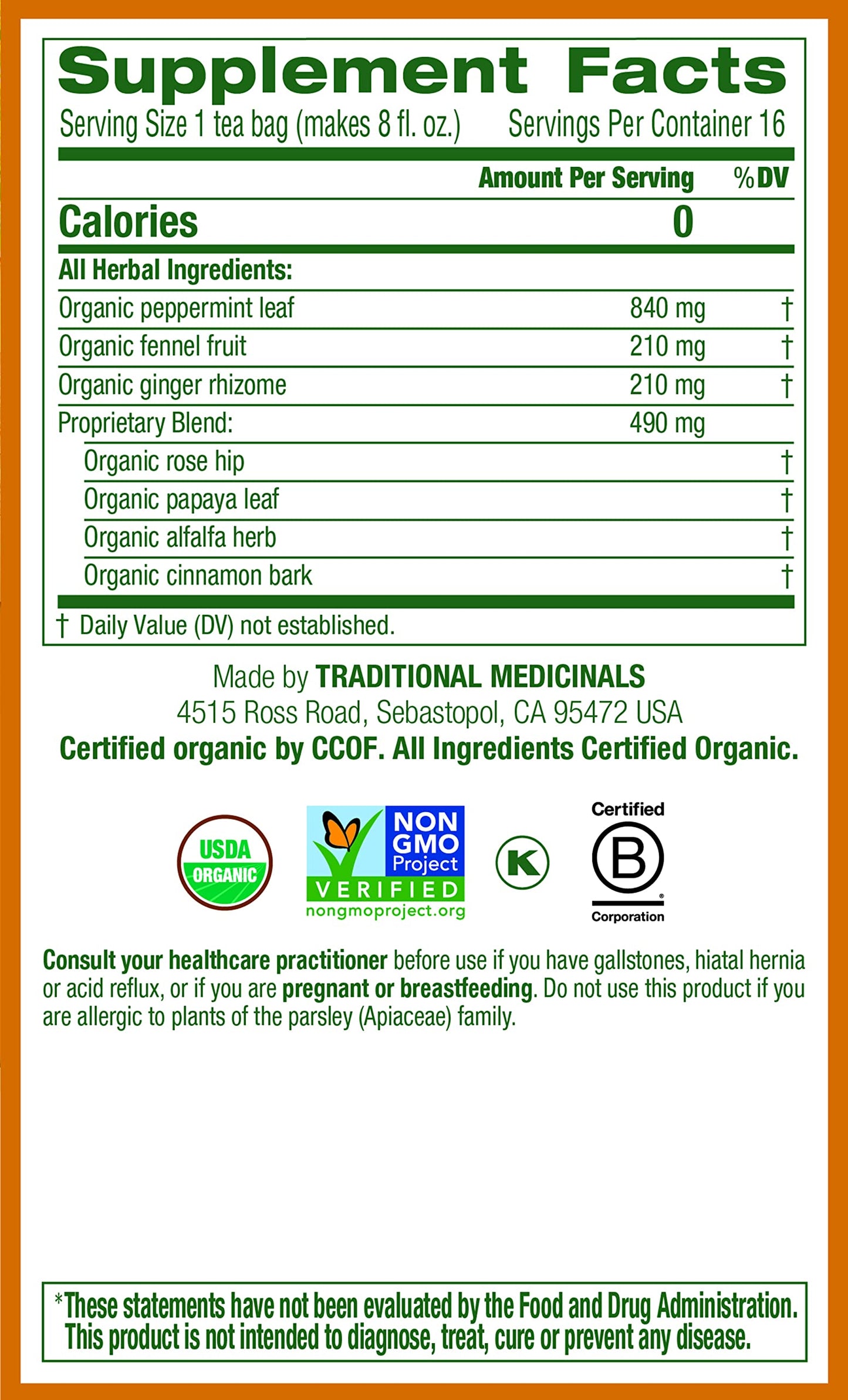 Pack of 4 x Traditional Medicinals Organic Eater's Digest Herbal Tea - 16 Tea