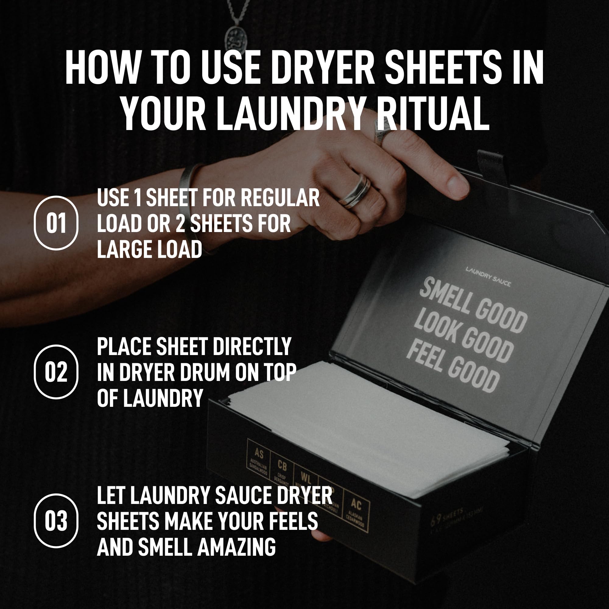 Laundry Sauce - Laundry Dryer Sheets (Australian Sandalwood), Luxury Fragrance, Contains Essential Oils, Softens Fabric, Removes Static Cling