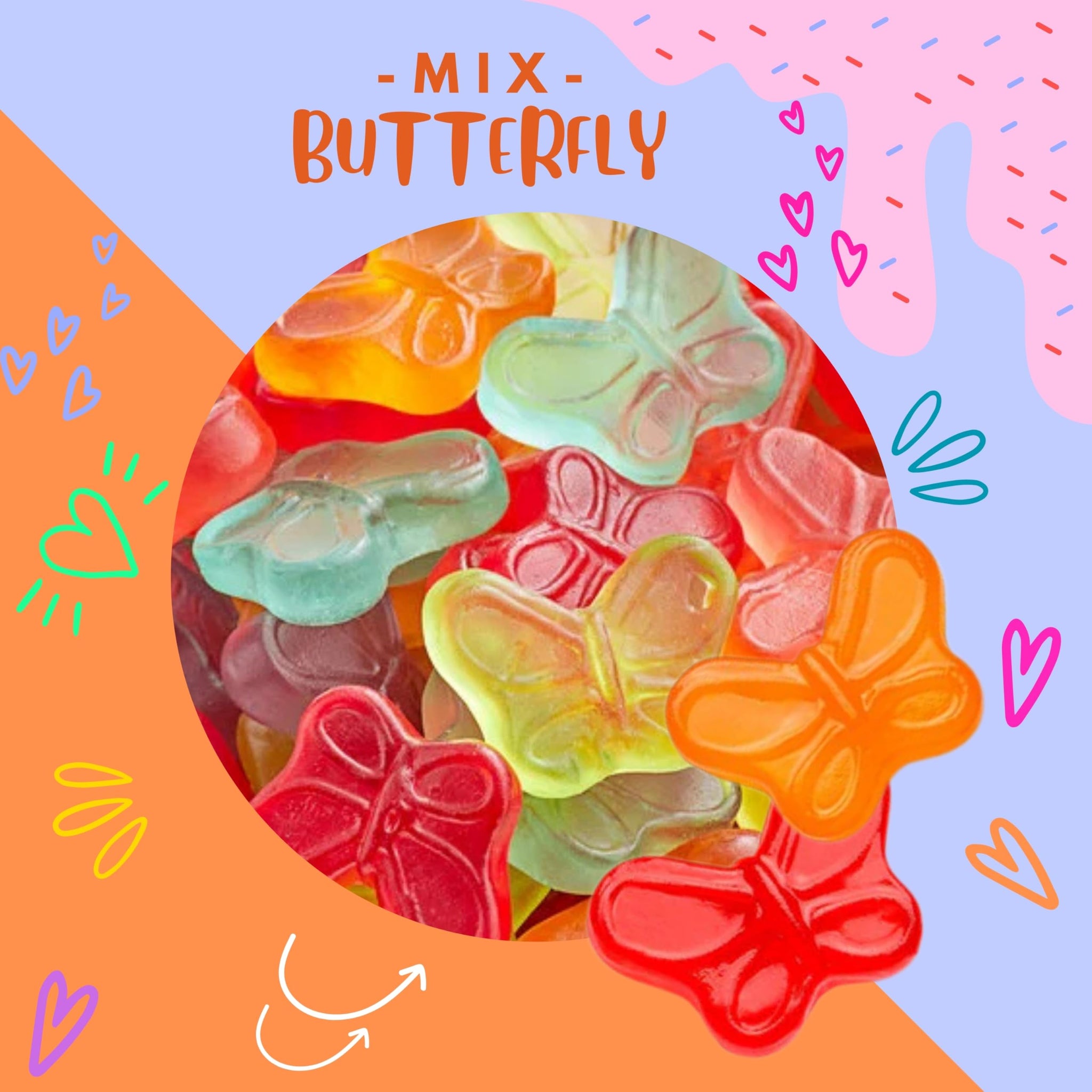 Assorted Fruit Gummy Candy Mix, Halal Candy Bulk 2 Pound Bag | Butterfly Shaped Gummy Mix | Sweet & Chewy Fruit Gummies for Parties, Candy Buffets