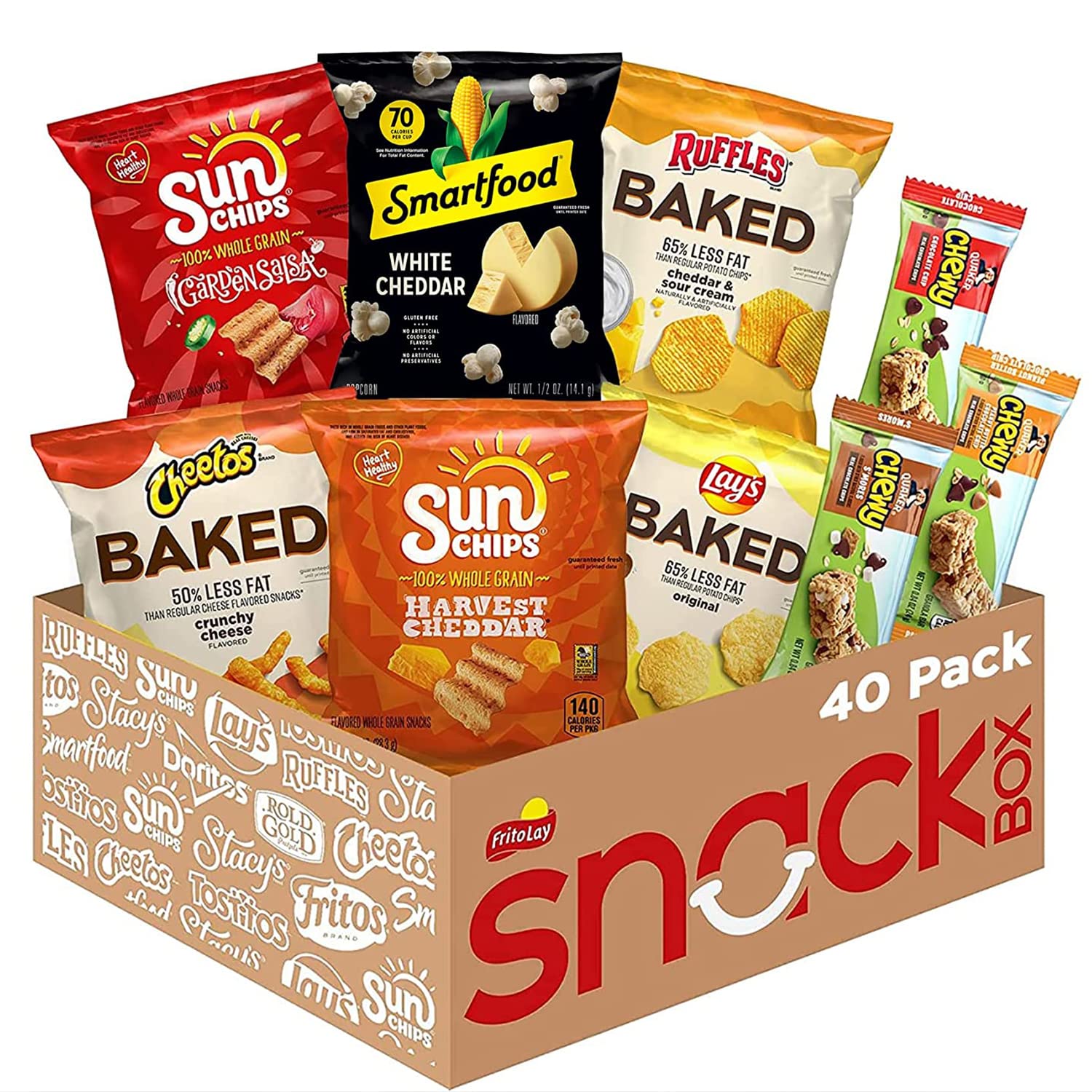 Frito-Lay Snack Time Favorites with Baked, Smartfood, Sunchips and Quaker Chewy Granola Bars Variety Pack, (Pack of 40)