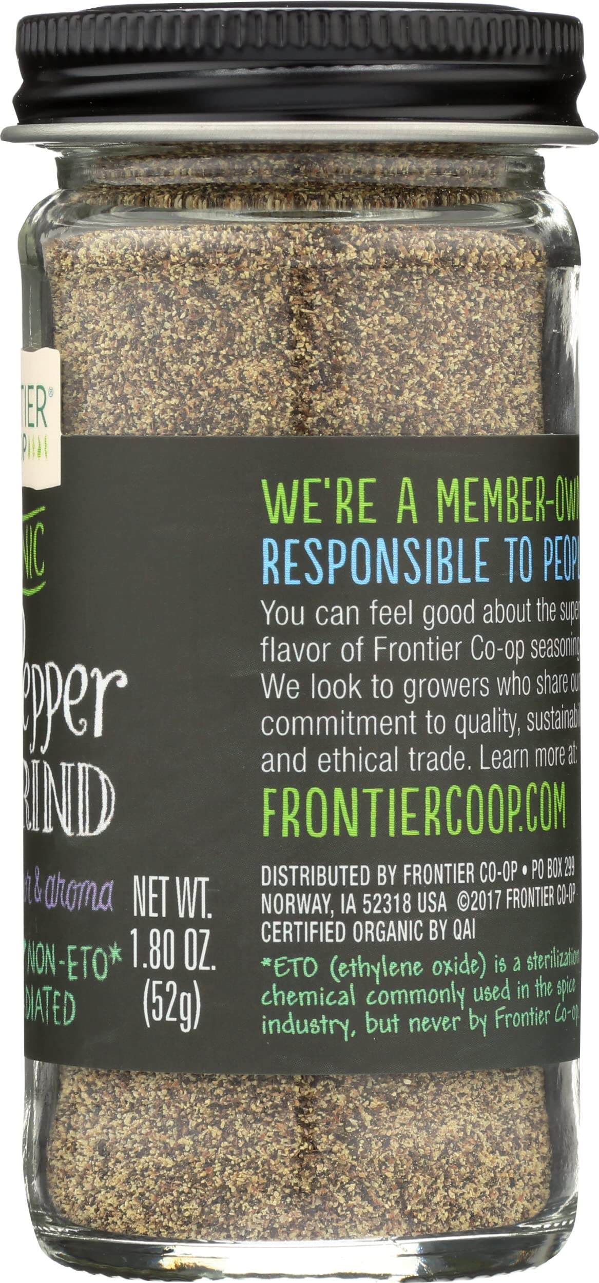 Frontier Co-op Organic Fine Ground Black Pepper, 1.8 Ounce Bottle, Full-bodied Flavor and Aroma, Kosher