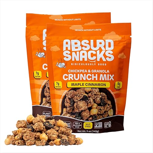 Absurd Snacks Chickpea & Granola Crunch Mix, Nut-Free, Gluten-Free, Plant-Based Snack, Good Source of Protein & Fiber 5 Ounce (Pack of 2), Maple