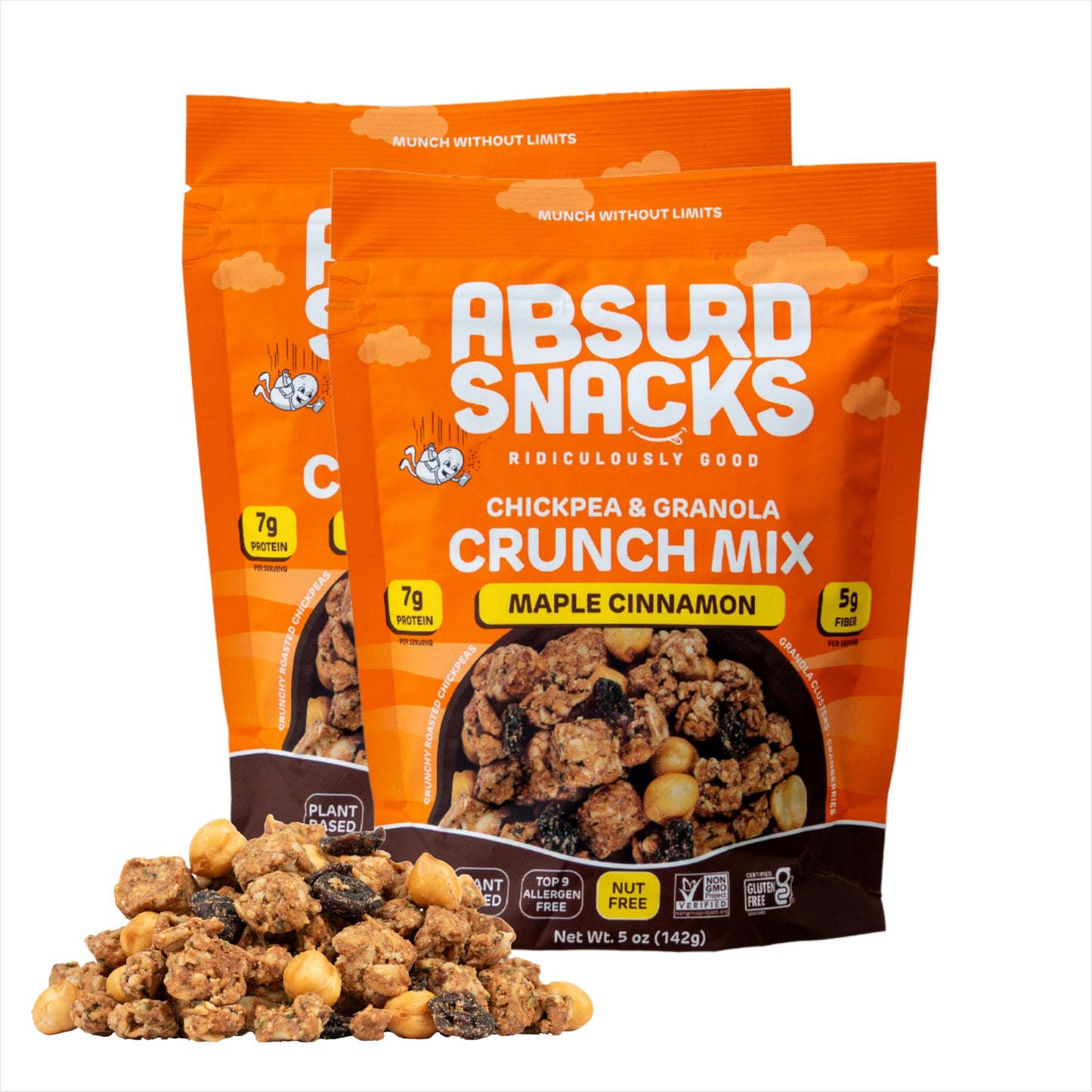Absurd Snacks Chickpea & Granola Crunch Mix, Nut-Free, Gluten-Free, Plant-Based Snack, Good Source of Protein & Fiber 5 Ounce (Pack of 2), Maple
