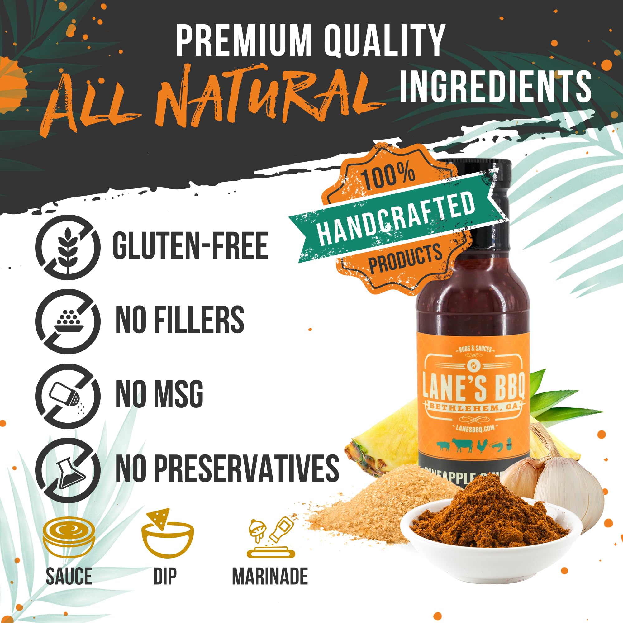 Lane's Pineapple Chipotle BBQ Sauce, All-Natural Tropically Inspired Barbecue Sauce, Goes Great with Chicken, Pulled Pork & Brisket, No MSG, No