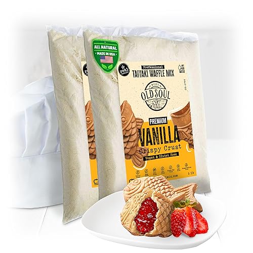 OldSoul Professional Taiyaki Waffle Mix | GLUTEN FREE & VEGAN | Crispy | Vanilla Flavor | 10 Lbs | 168 Waffles (10 Lbs, Gluten Free & Vegan)