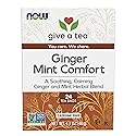 NOW Foods, Give a Tea Ginger Mint Comfort Tea, Caffeine-Free, Calming, Tummy-Pleasing, 24-Count