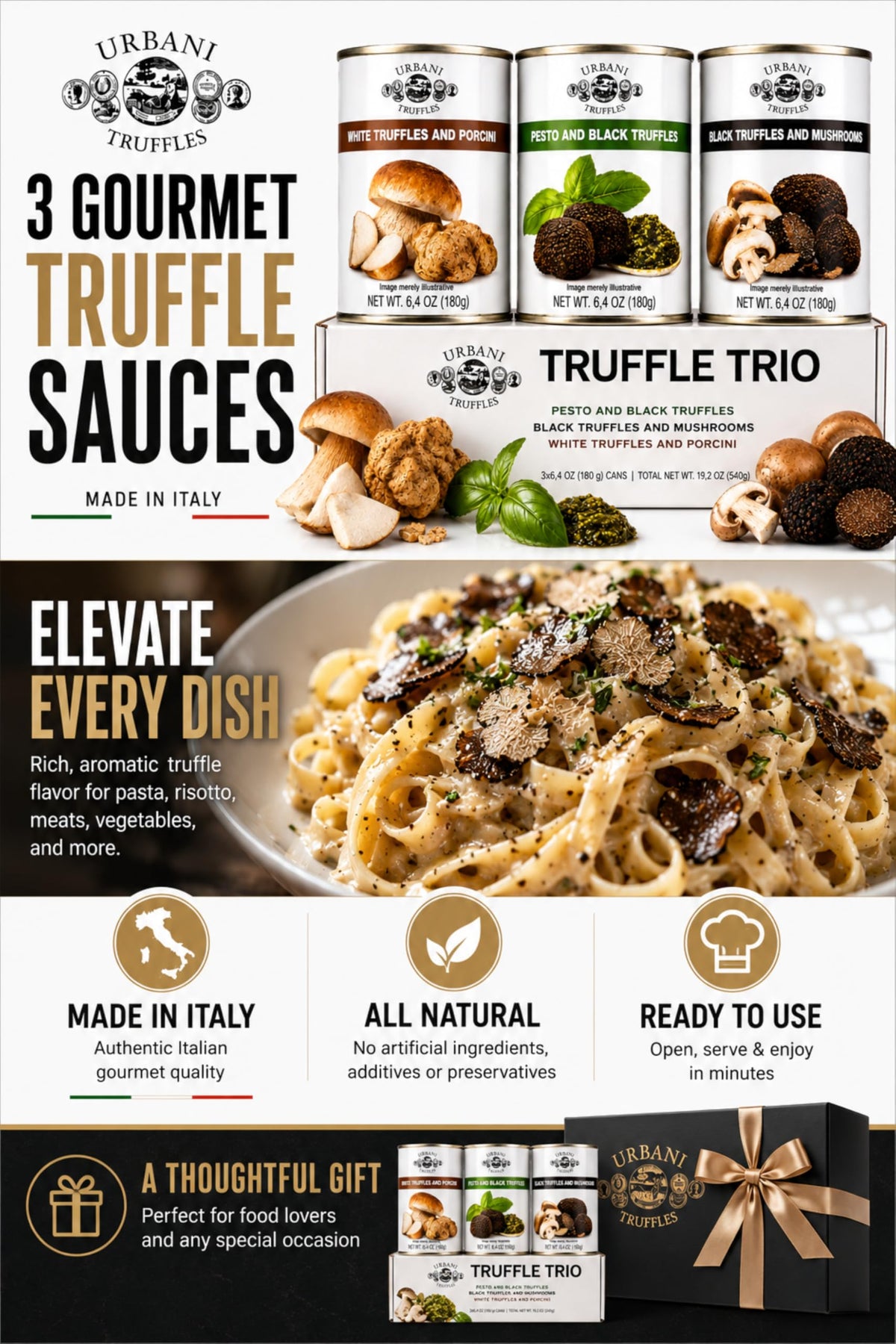 3-Pack Truffle Sauces 6.4oz each, Italian for Pasta, Pizza, Meat & Fish