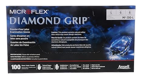 Ansell MICROFLEX Diamond Grip MF-300 Exam Standard Gloves - Size L, Natural (Box of 100)