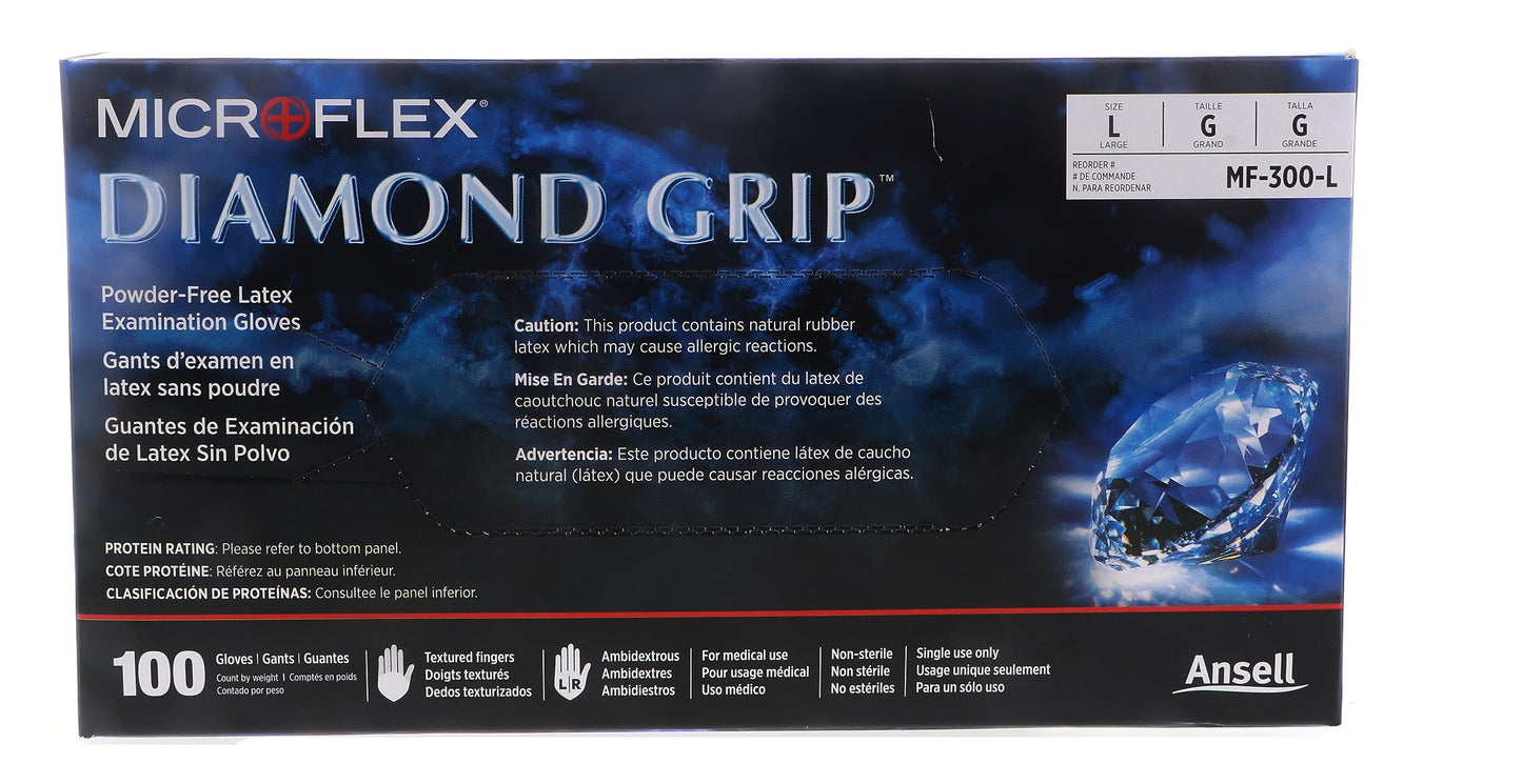 Ansell MICROFLEX Diamond Grip MF-300 Exam Standard Gloves - Size L, Natural (Box of 100)