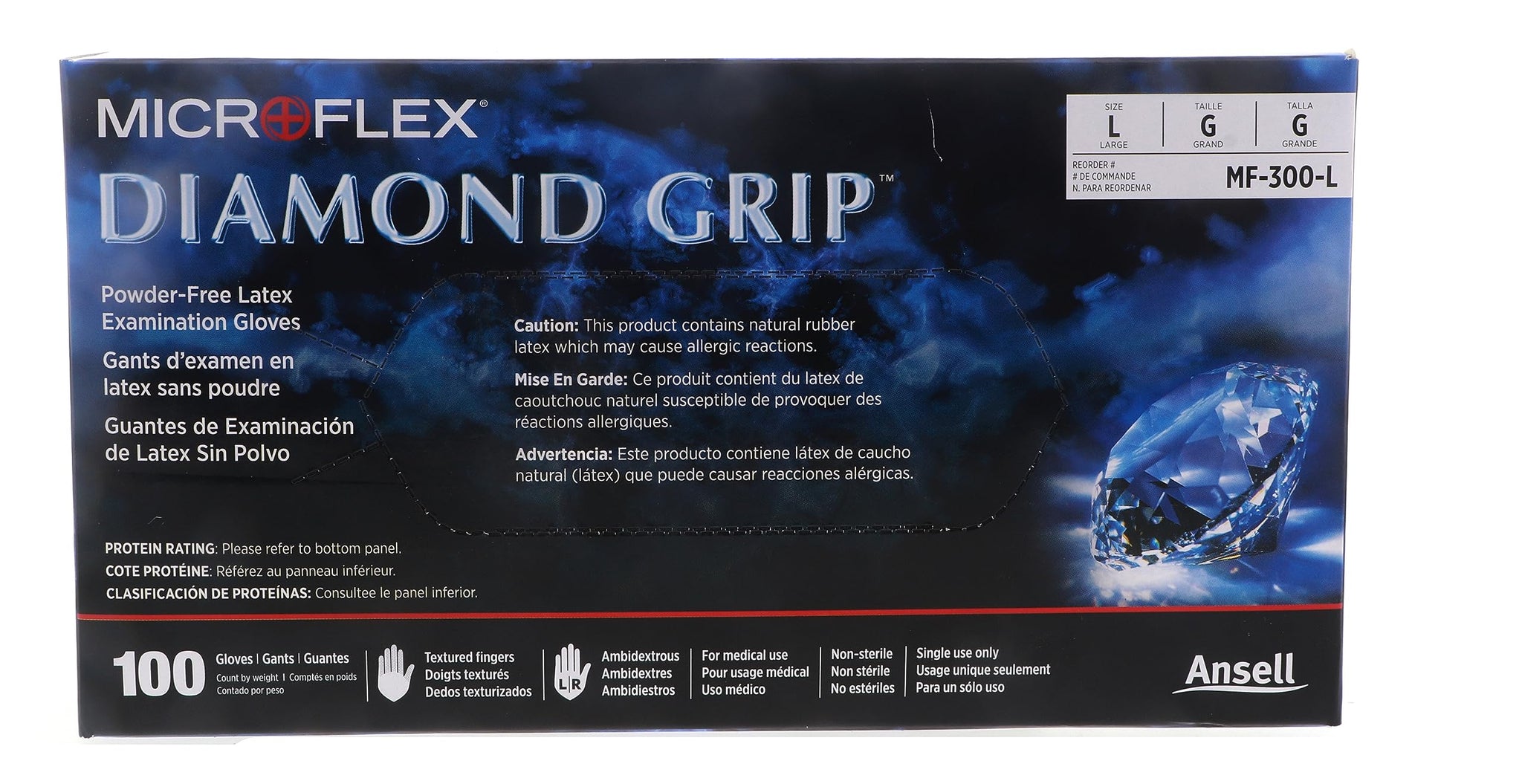 Ansell MICROFLEX Diamond Grip MF-300 Exam Standard Gloves - Size L, Natural (Box of 100)