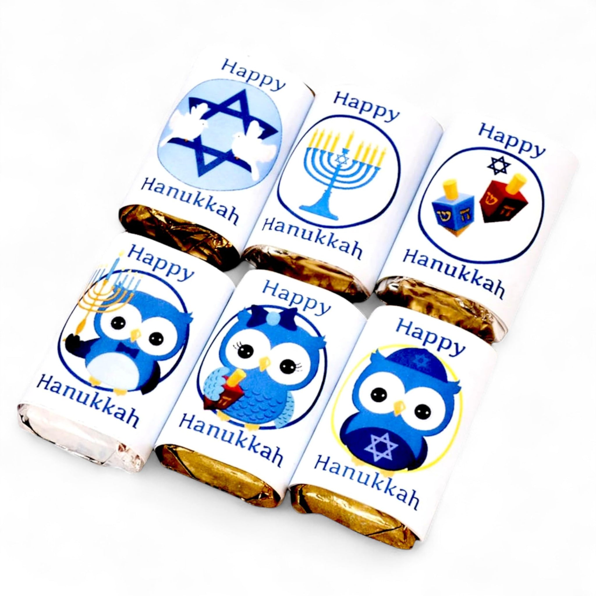 Hanukkah Stickers - 54 Owl Theme Party Favor Labels for Gift Bags, Jewish Holiday Decorations, Chanukah Celebration Supplies