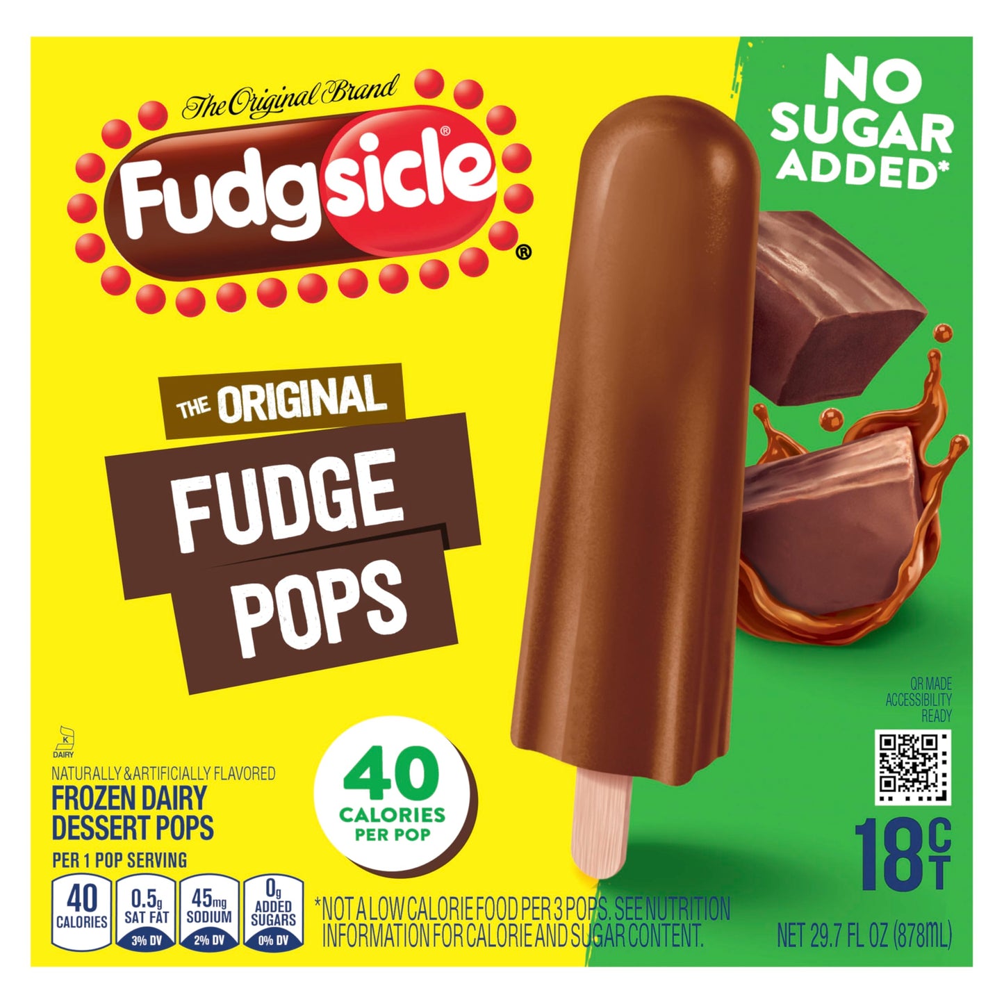 Popsicle Fudgsicle Original Fudge Pops No Sugar Added 18 Count For a Frozen Chocolate Dessert Frozen Dairy Dessert Pops With Only 40 Calories 29.7 oz