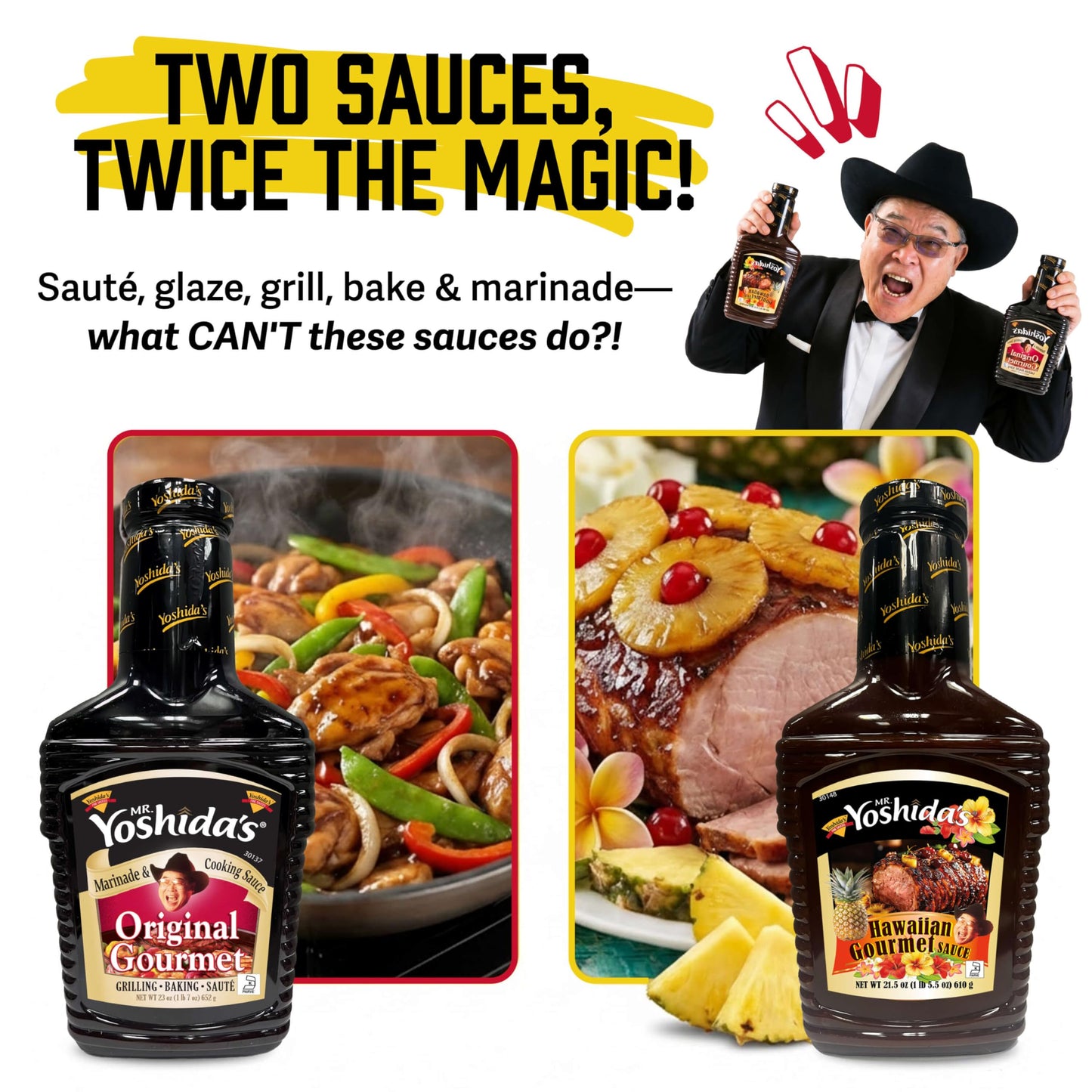 Mr. Yoshida's Japanese Barbecue Sauce 2 Pack -1 Original Gourmet Japanese Barbecue Sauce and 1 Hawaiian Gourmet Marinade & Cooking Sauce