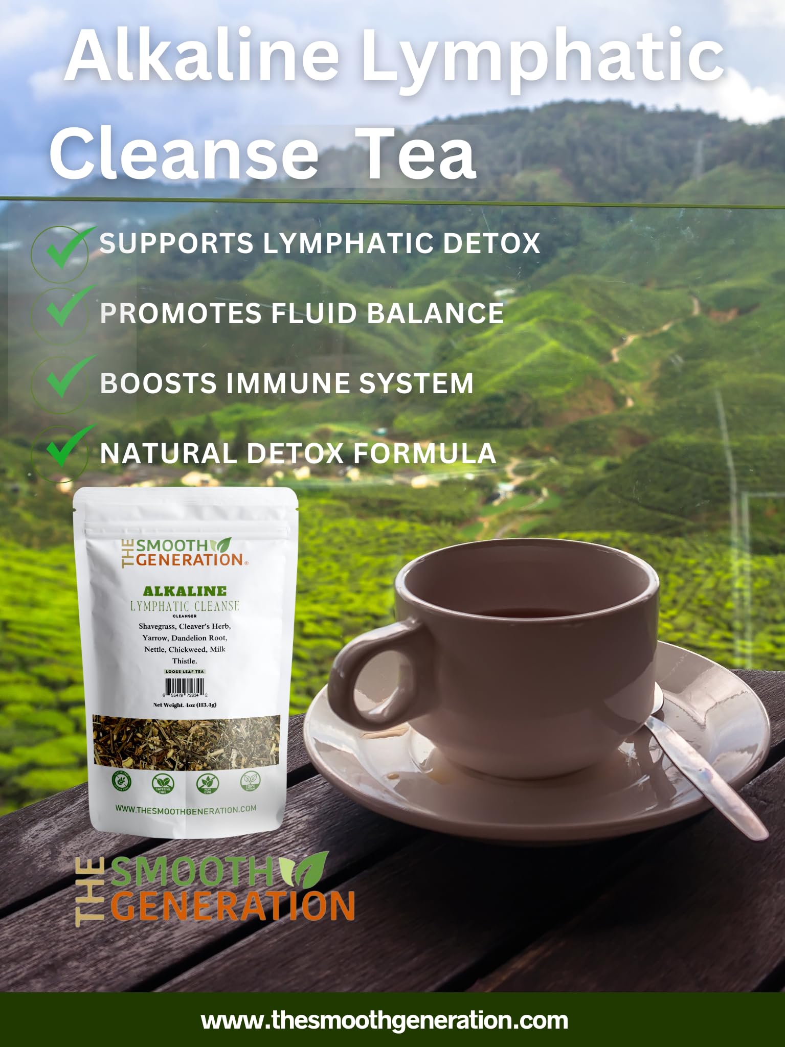 Alkaline Lymphatic Cleanse Tea, Herbal Blend for Detox and Drainage, 4 oz