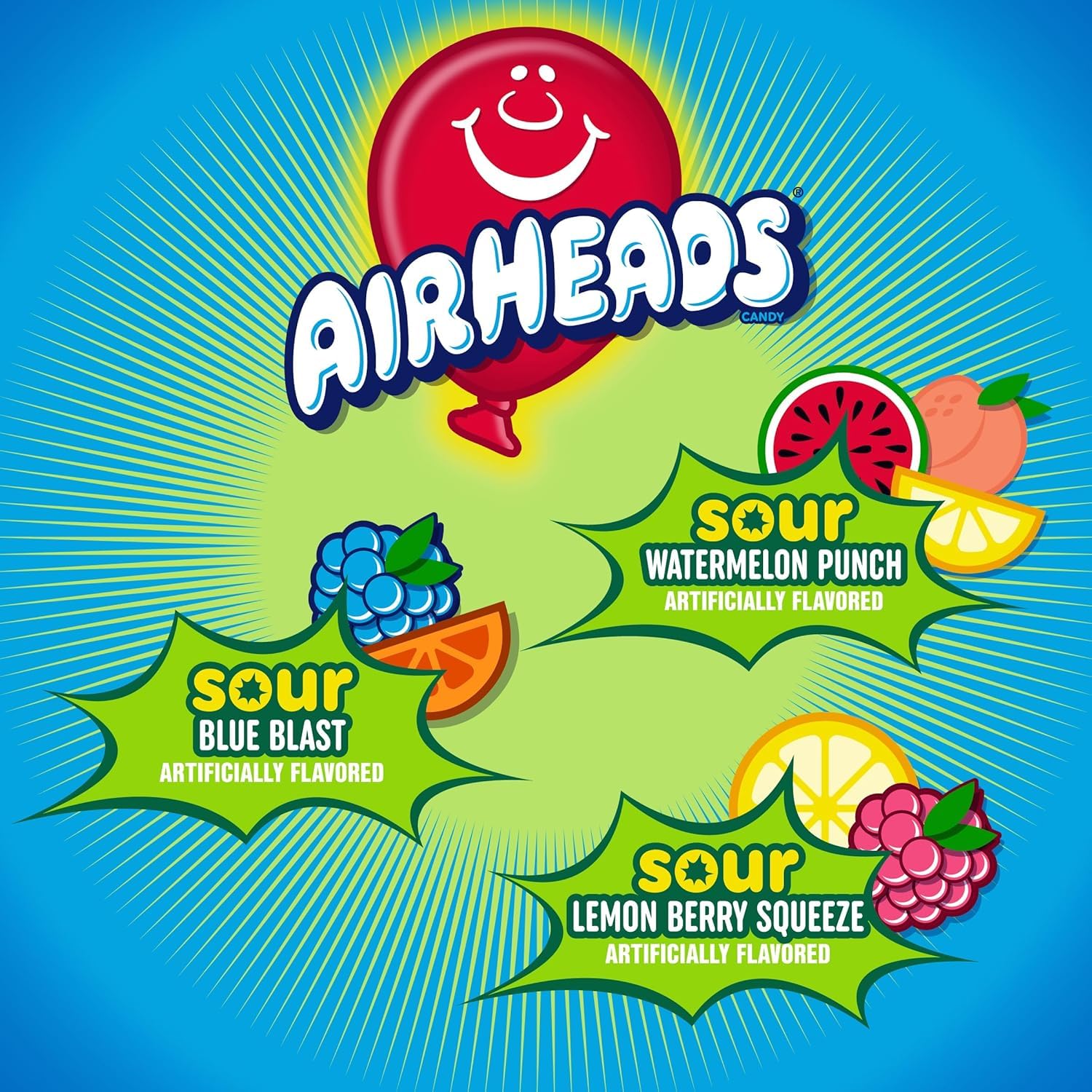 Airheads Mini SOUR Bars, Sour Watermelon Punch, Blue Blast, and Lemon Berry Squeeze, 5lb Bulk Bag